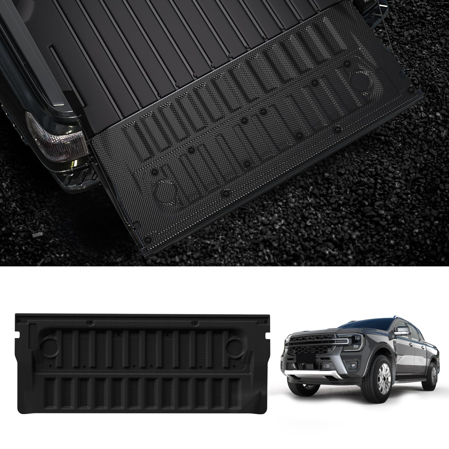 Lasfit Truck Tailgate Mat For Ford Ranger 2025 2024 5Ft Truck Bed All Weather Protector Tpe Tailgate Liner,1Pc Black