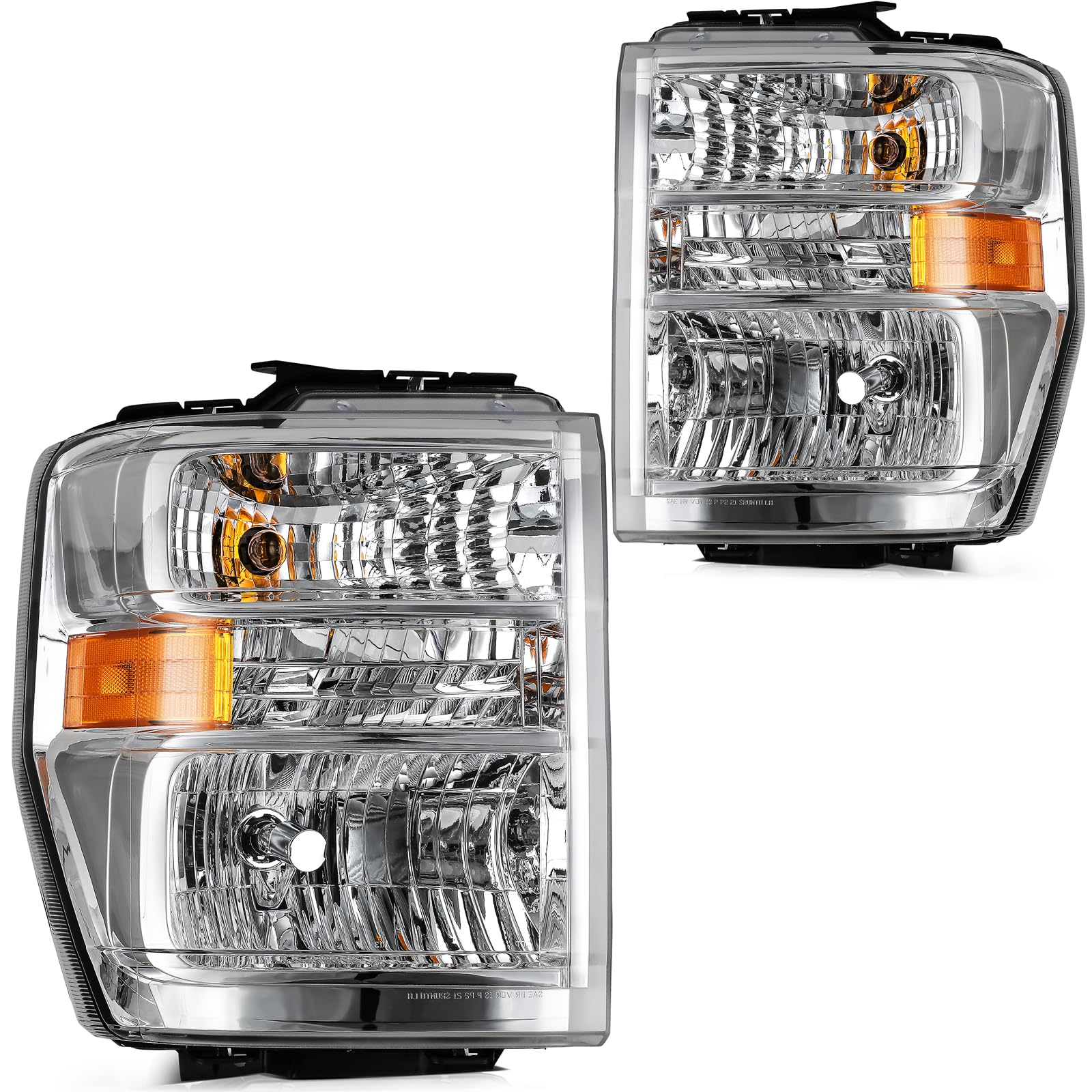 LBRST Headlight Assembly Fit 2008-2014 for E-150/250, 2008-2021 for E-350/450 Super Duty Chrome Housing Titanium Driver & Passen
