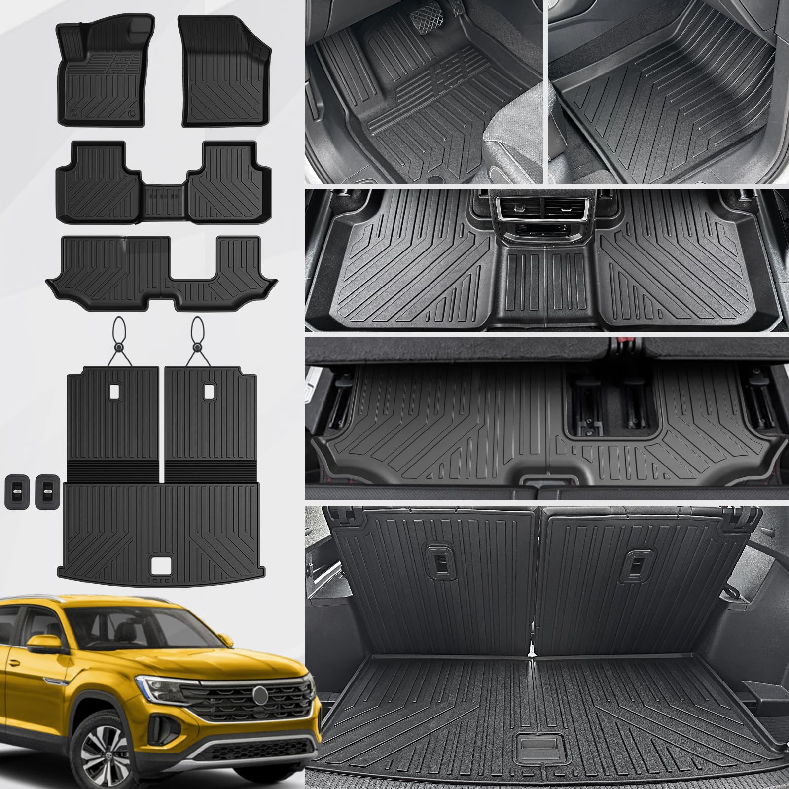 Joularise Floor Mats Cargo Mat With Backrest Mats For 2018-2025 Volkswagen Vw Atlas 7 Seats Accessories(Not Fit Cross Sport), Al