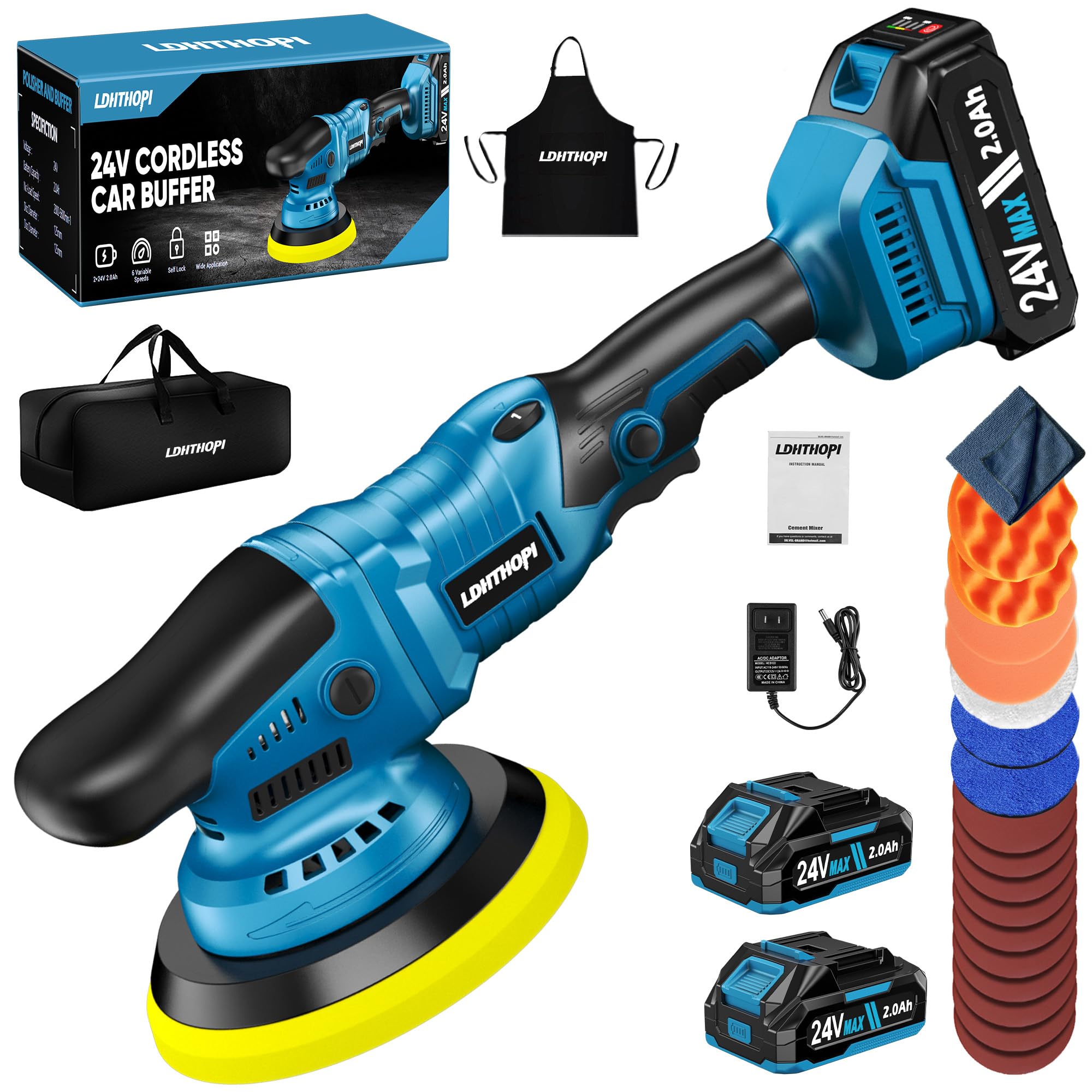 Cordless Polisher, 12V 2000mAh Battery Dual Action Polisher, 8 Variable Speed, 2600-6000OPM for Car Detailing, for Car, Boat, Wa