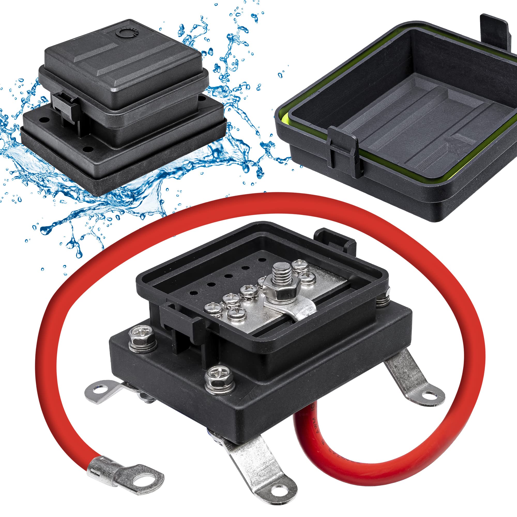 Waterproof Ground Power Distribution Terminal Block Battery Bus Bar [Max. 300V AC/48V DC] [IP65] [Positive/Negative] Insulated B
