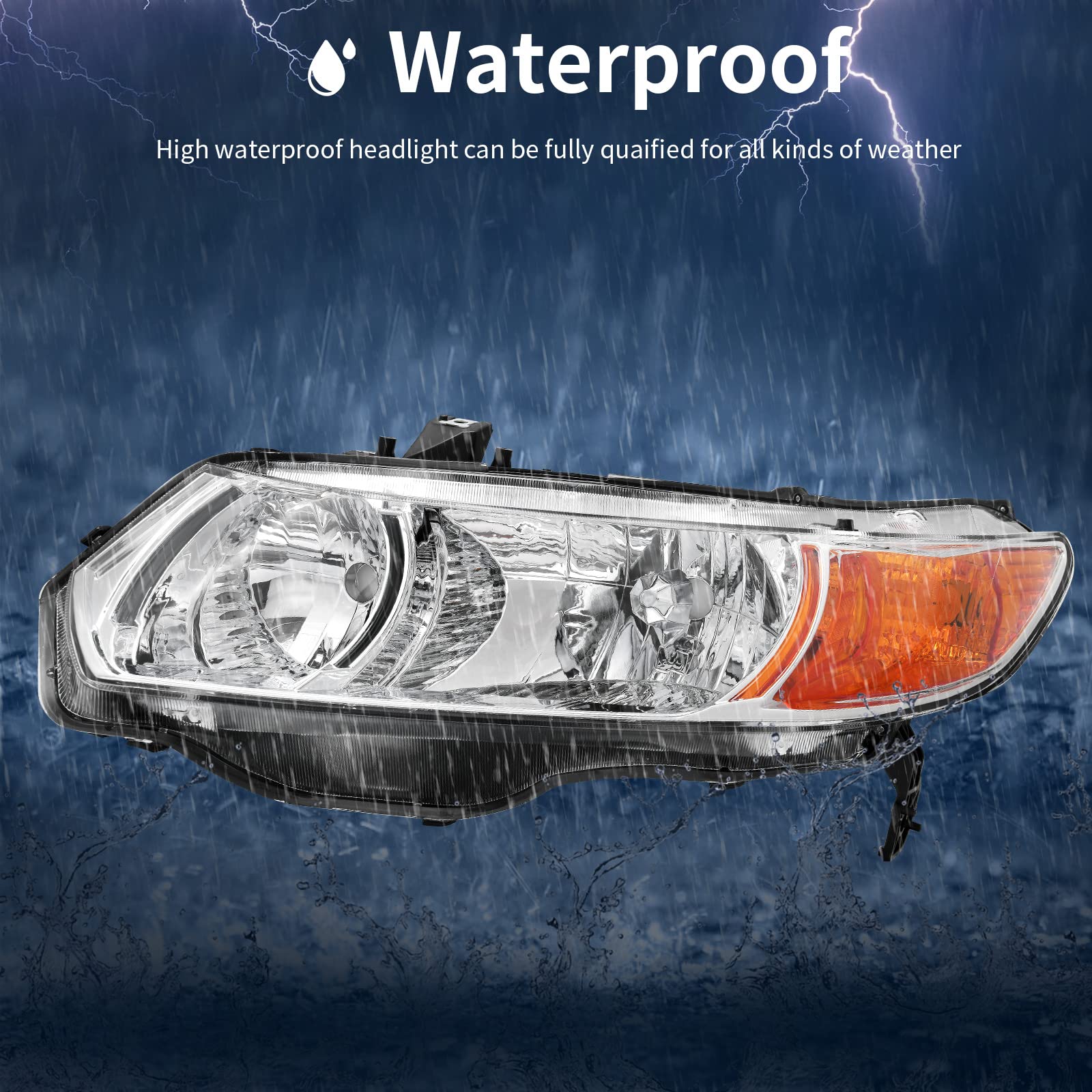 Autosaver88 Headlight Assembly Compatible With 2006-2011 Civic Coupe Oe Style Replacement Headlamps Amber Park Lens