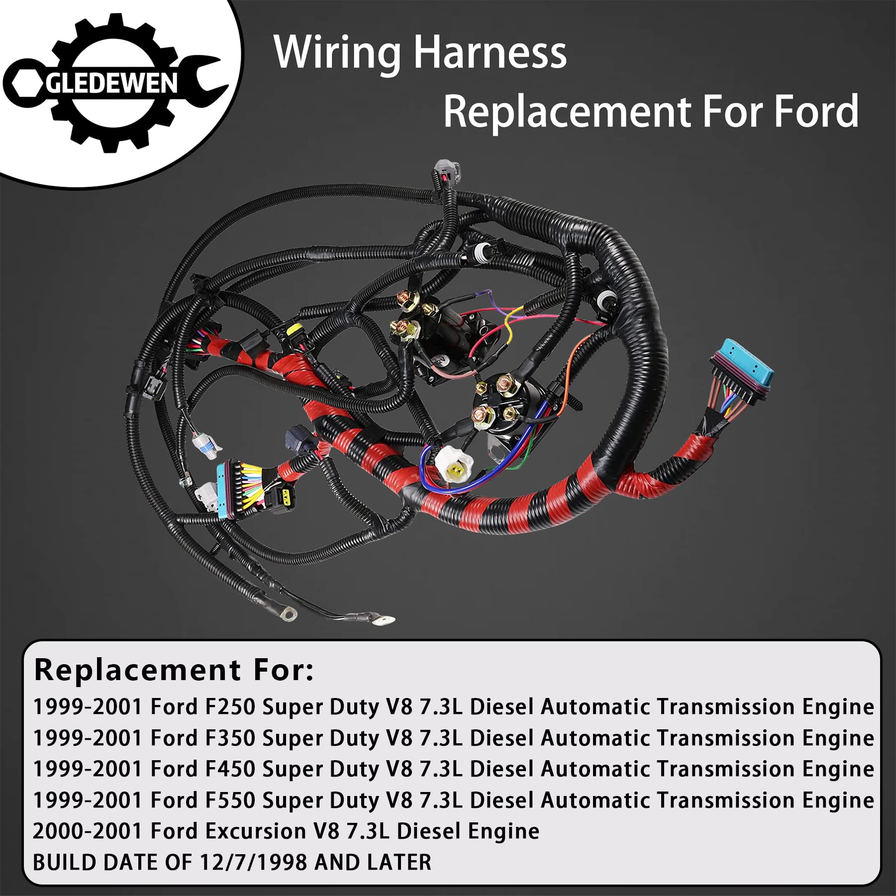 Gledewen Engine Wiring Harness for 1999-2001 Ford Super Duty & Excursion, Copper, F81Z-12B637-EA, Black