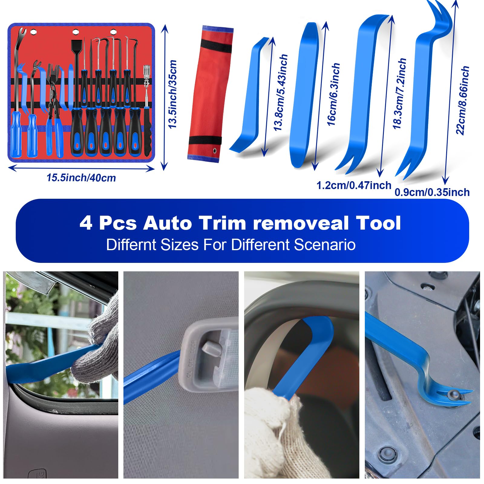 Keze 17 Pcs Hook And Pick Set Auto Trim Removal Tool Kit,Clip Plier Remover Tool Gasket Scraper Telescoping Magnetic Pickup Tool