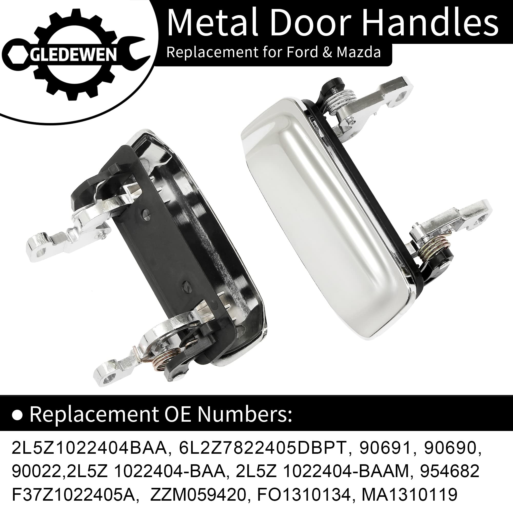Gledewen Chrome Metal Exterior Door Handle Set for 1998-2011 Ford Ranger & 2001-2010 Mazda B2300 B3000 B4000, 2PCS