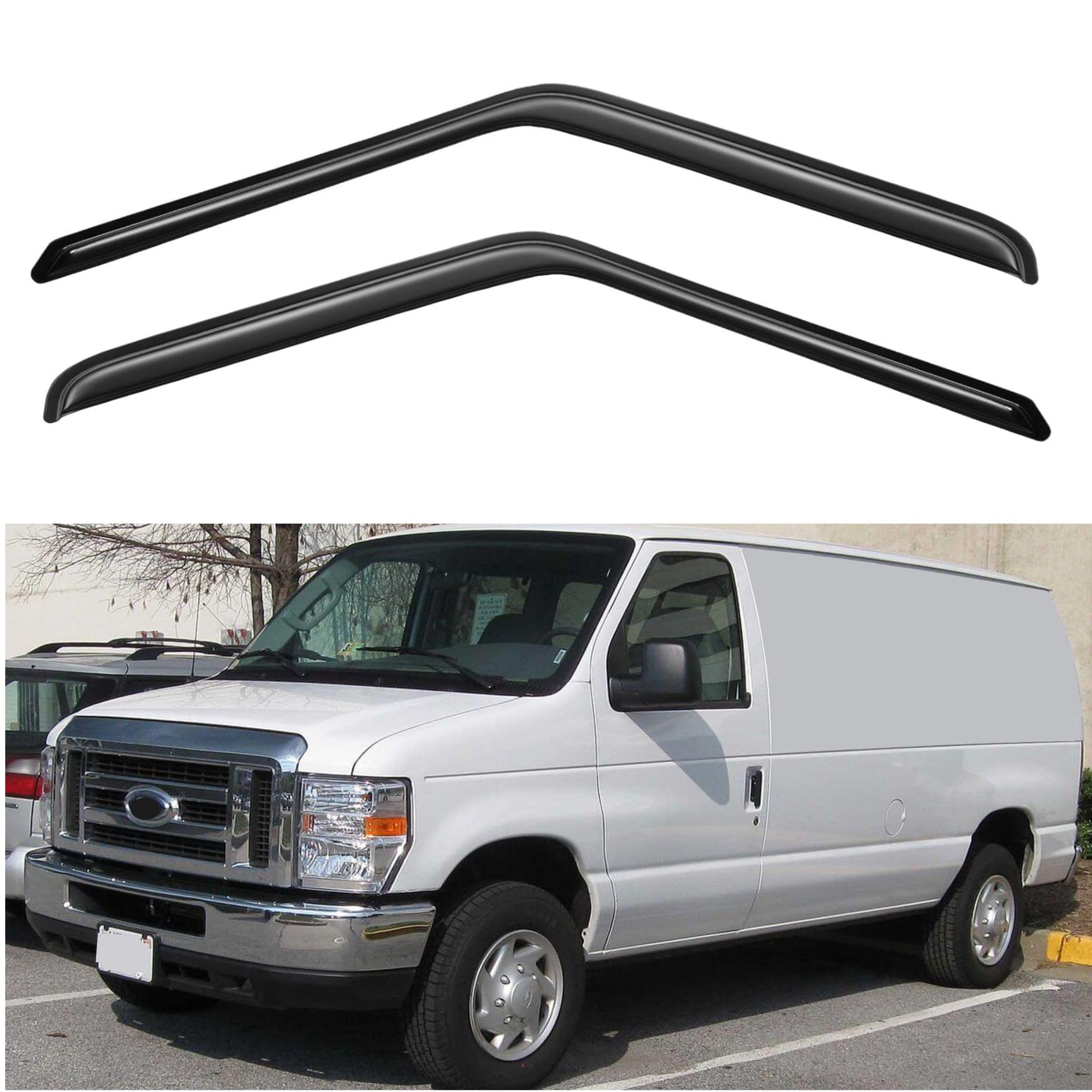 KPY Window Visor Compatible with 2007-2014 Ford E150 E250 E350 E450 Super Duty, Rain Guard Window Vent Deflectors Tape-On Style,