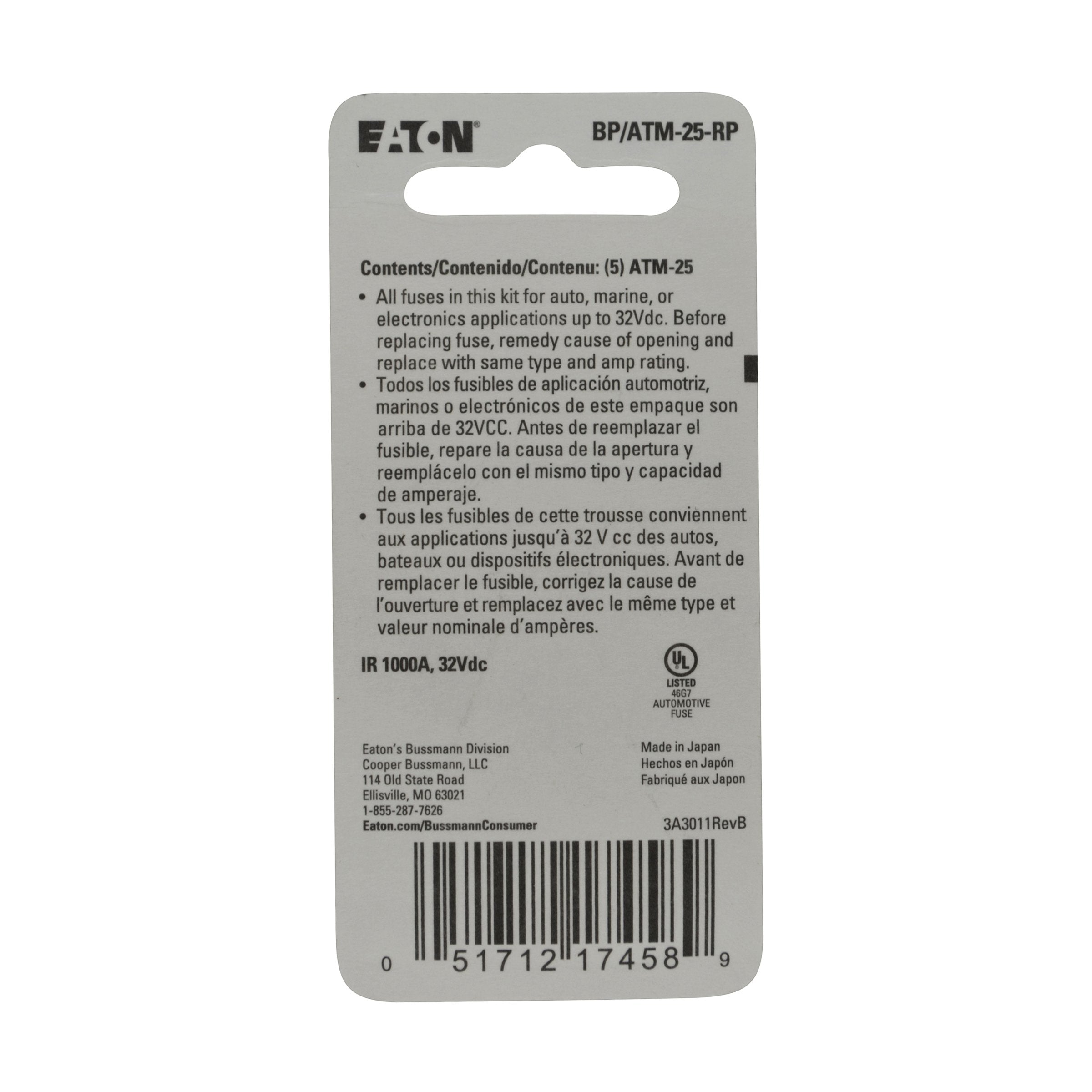 Bussmann Bp/Atm-25 25 Amp Fast Acting Mini-Fuse