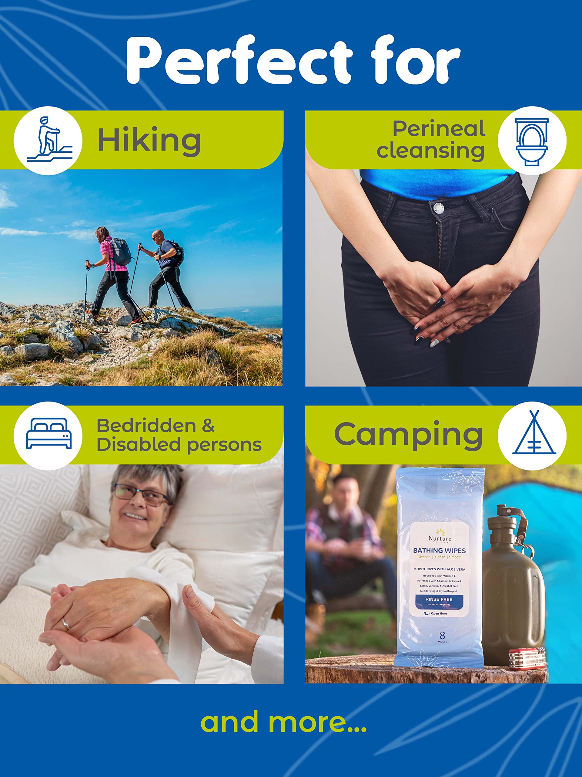 Nurture Valley Rinse Free Bathing Wipes For Adults  Waterless Cleansing W Aloe For Sensitive Skin  Disposable Adult Body Bath We