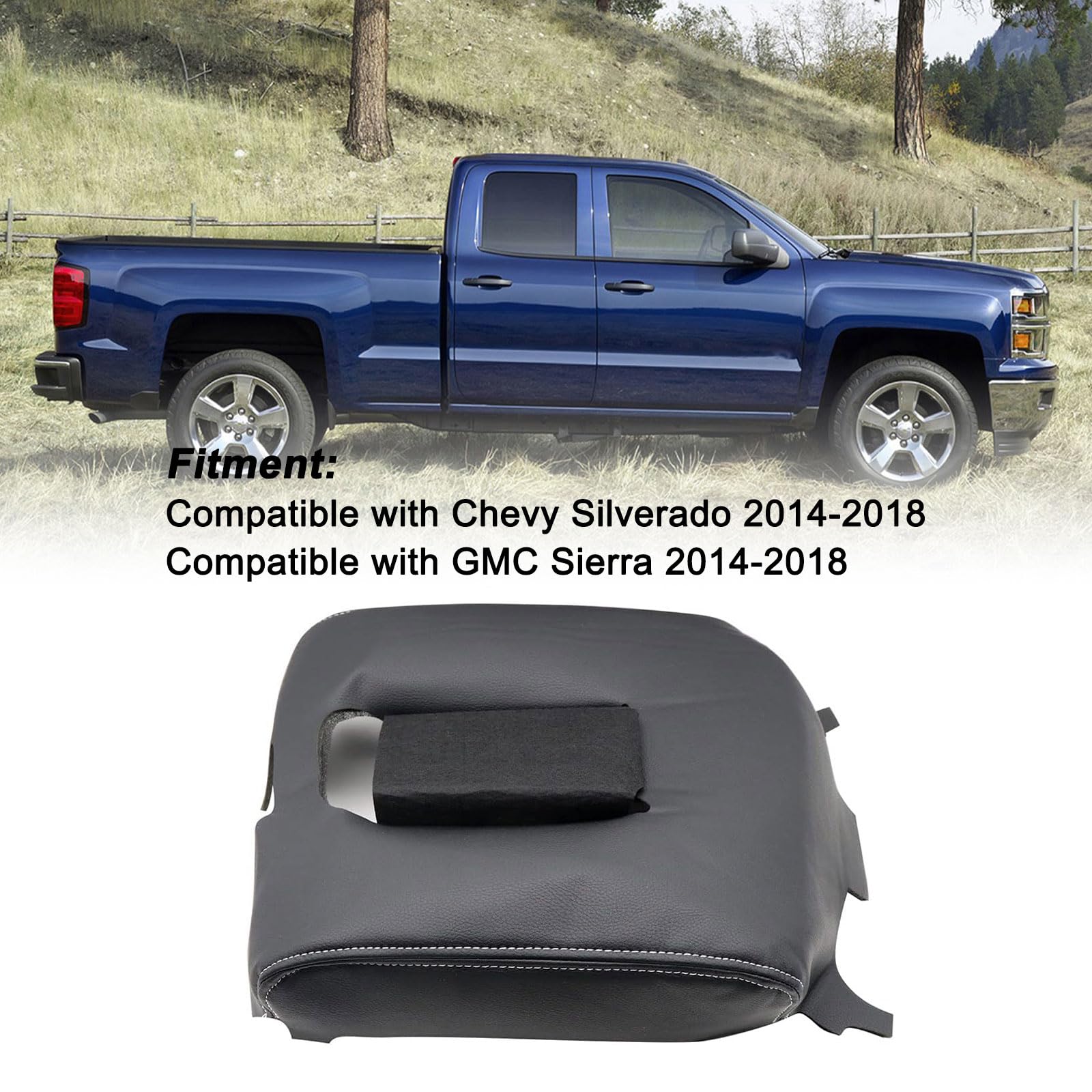 Secosautoparts Black Leather Center Console Leather Lid Armrest Cover Replacement Compatible With Chevy Silverado Gmc Sierra 2014 2015 2016 2017 2018 Black Made By Quality Automotive Pvc Leather