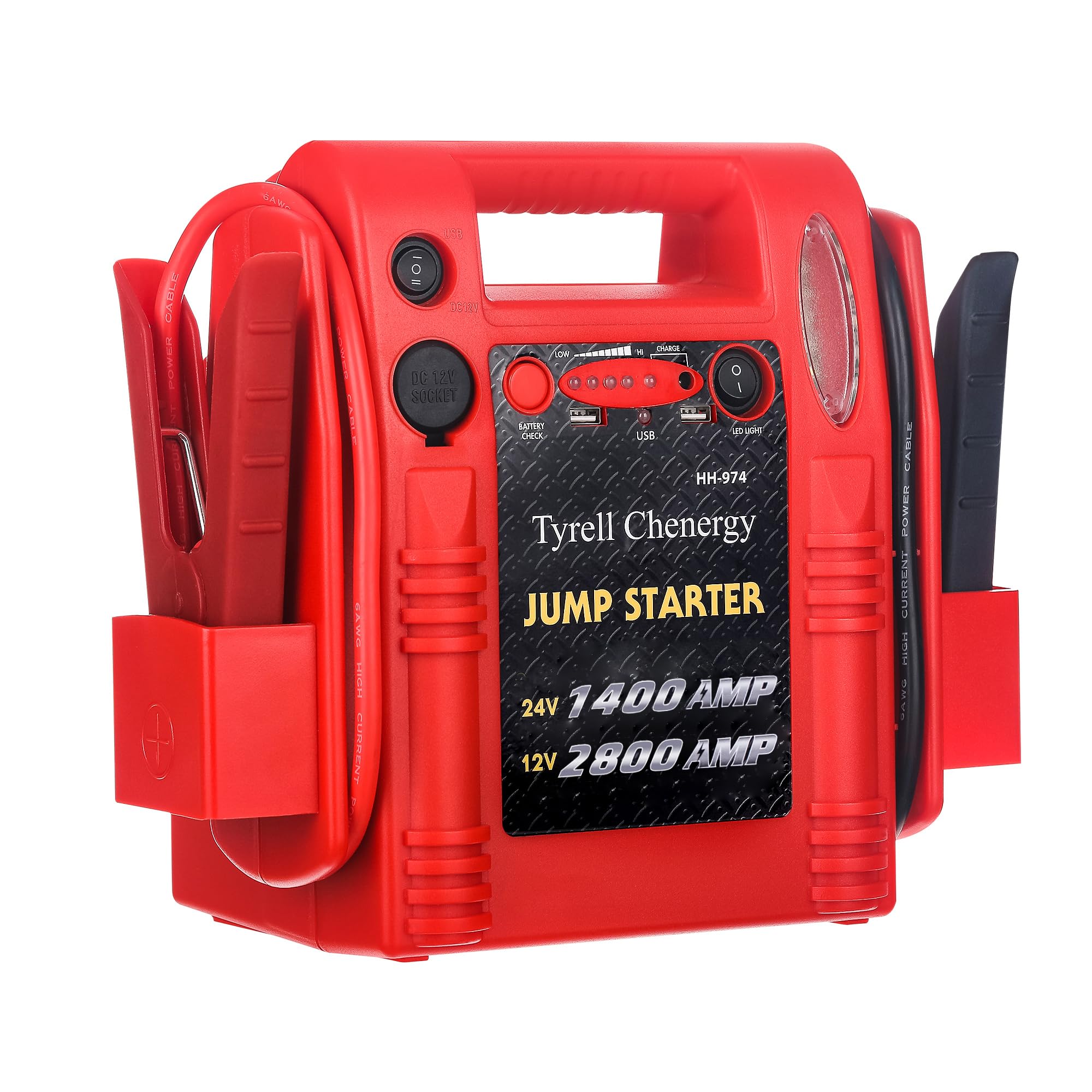 Tyrell Chenergy 12V/24V Jump Starter,2800/1400 Peak Amp,Truck Battery Booster Pack, And Pure Copper Jumper Cables,Heavy Duty Jum