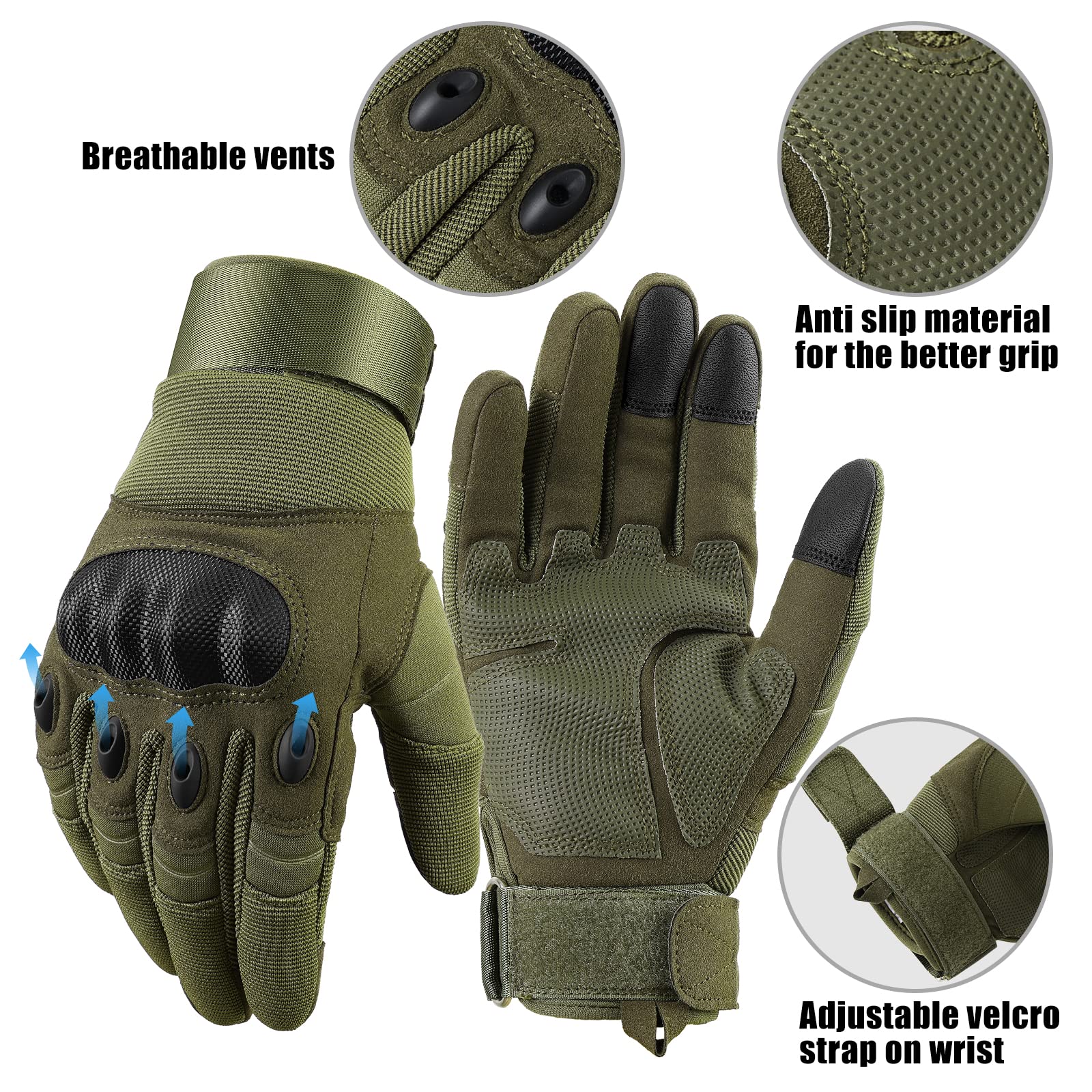 Cierto Motorcycle Gloves For Women Men: Touch Screen Full Finger Breathable Hard Knuckle And Adjustable Wrist Tactical Glove For