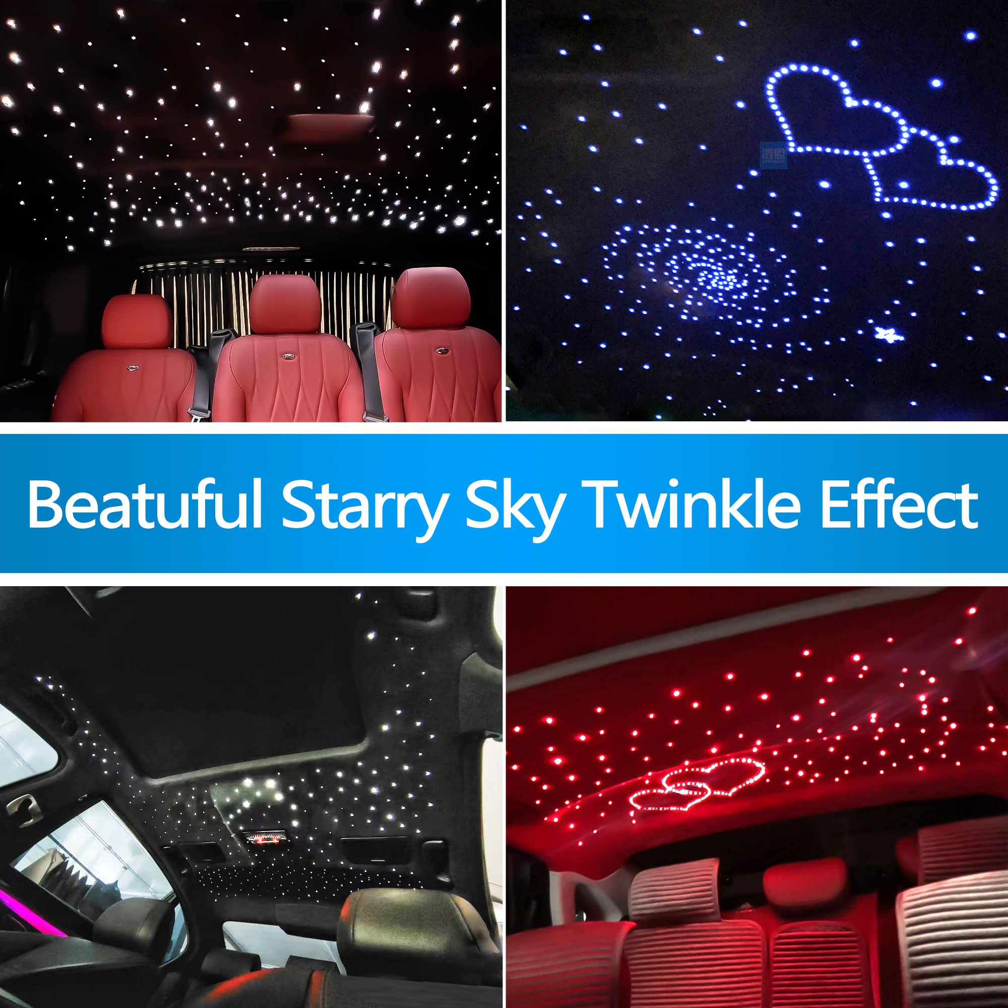 ATOKEE Starlight Headliner Kit - 10W Twinkle Fiber Optic Light, 295pcs (0.03in-0.06in)*9.8ft, Silver,
