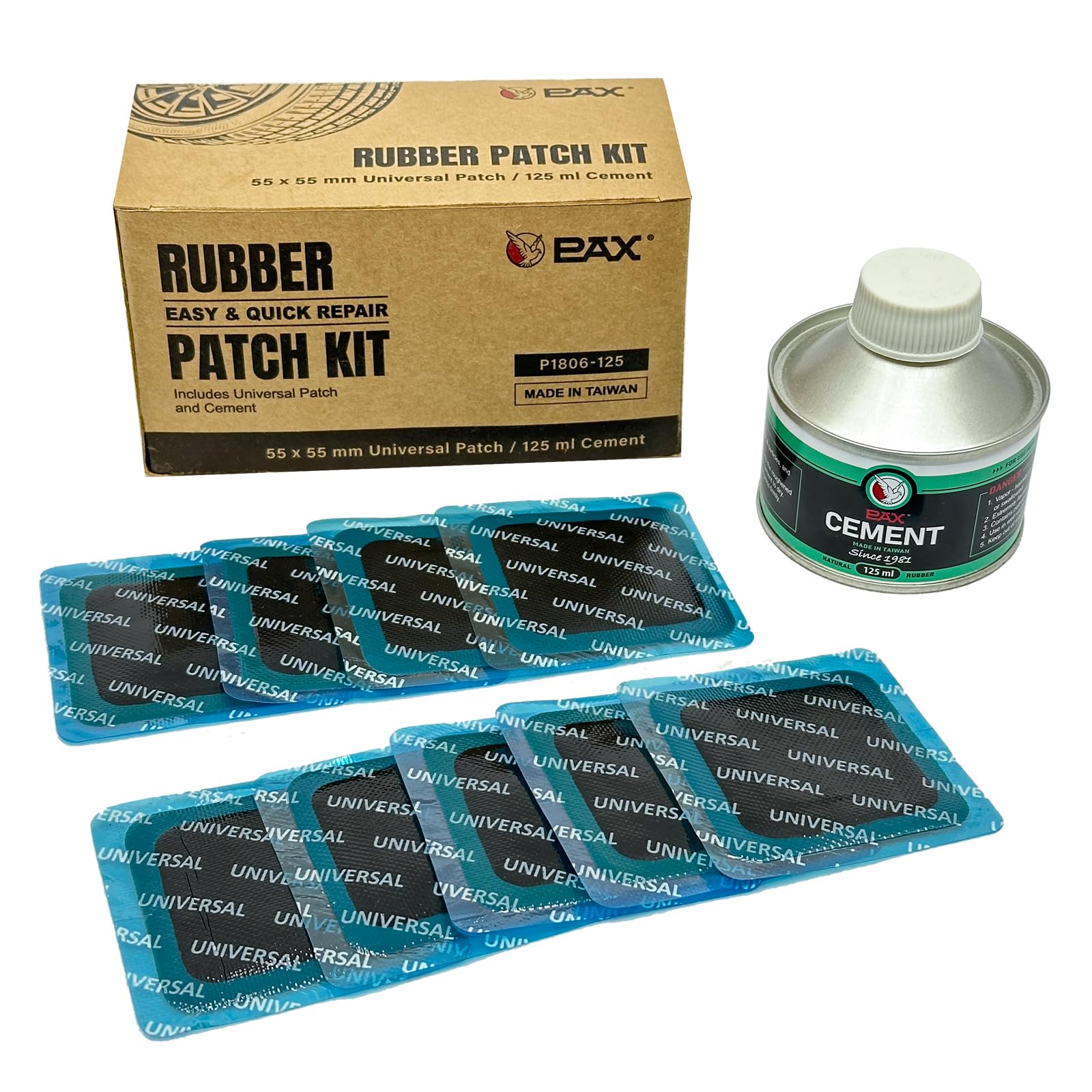 PAX Universal Heavy Duty Tire Patch Kit - 30 Pcs 55x55mm Square Universal Tube & Tire Patches, Includes Cement Glue, for Bike, M