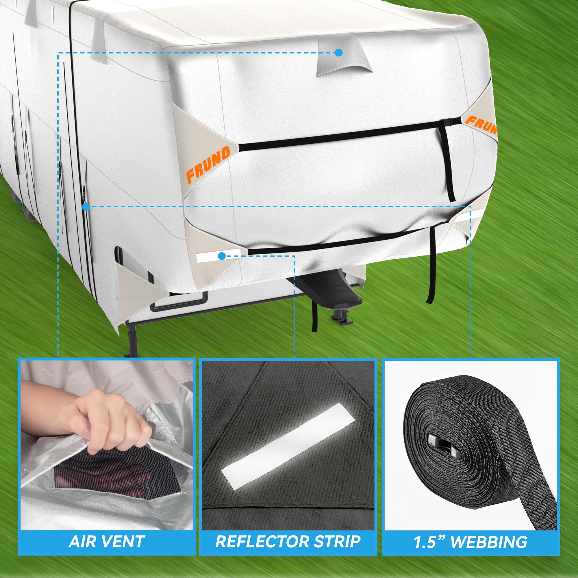 Fruno Oxford Fabric 5Th Wheel Rv Cover Fits 33'-37' Waterproof Rip-Resistant Anti-Uv Fifth Wheel Toy Hauler Camper Cover For Win