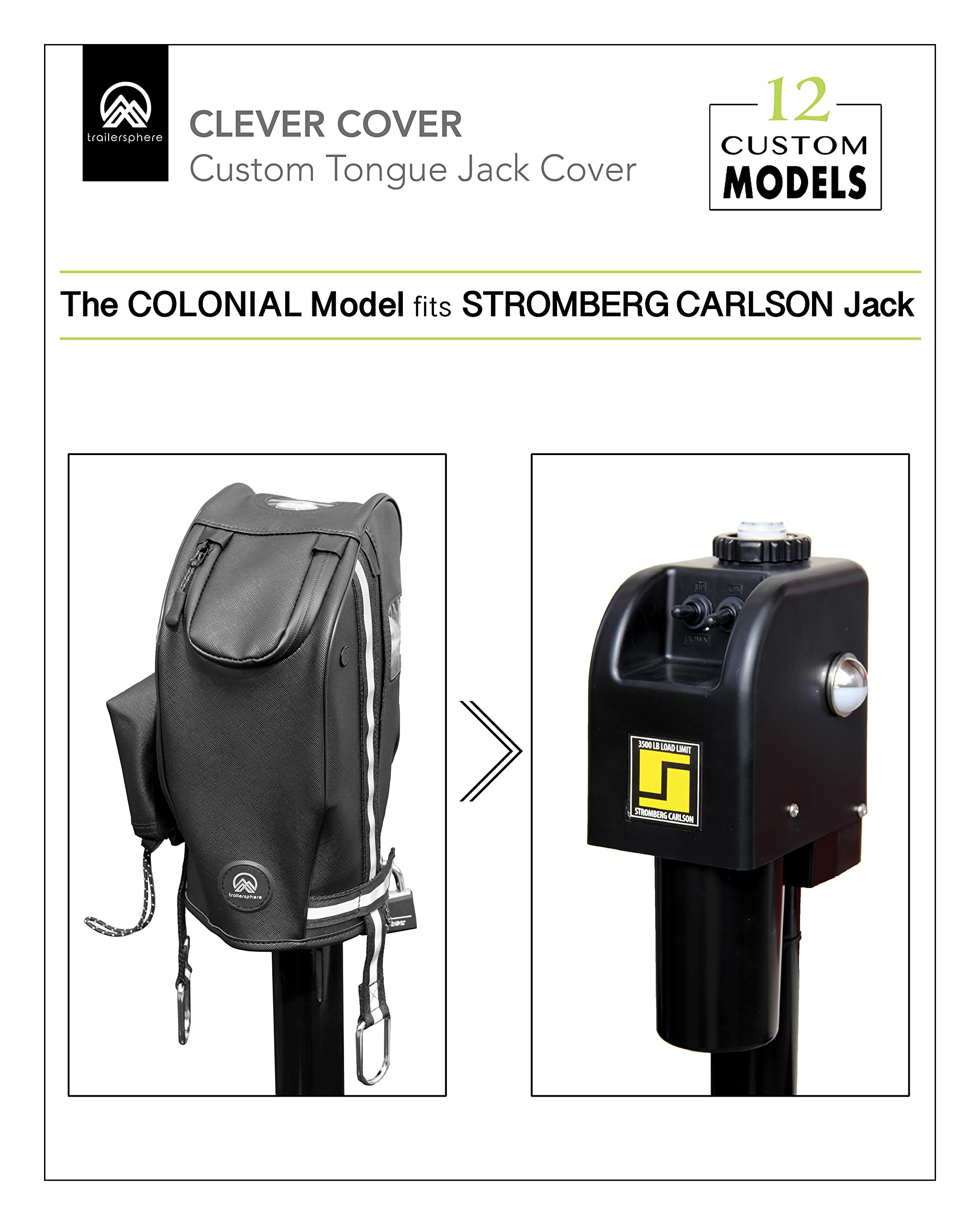 Trailersphere Clever Cover for Stromberg Carlson Jack, Black, Model CCSC07, Waterproof, RV, Trailer, Camper Protection