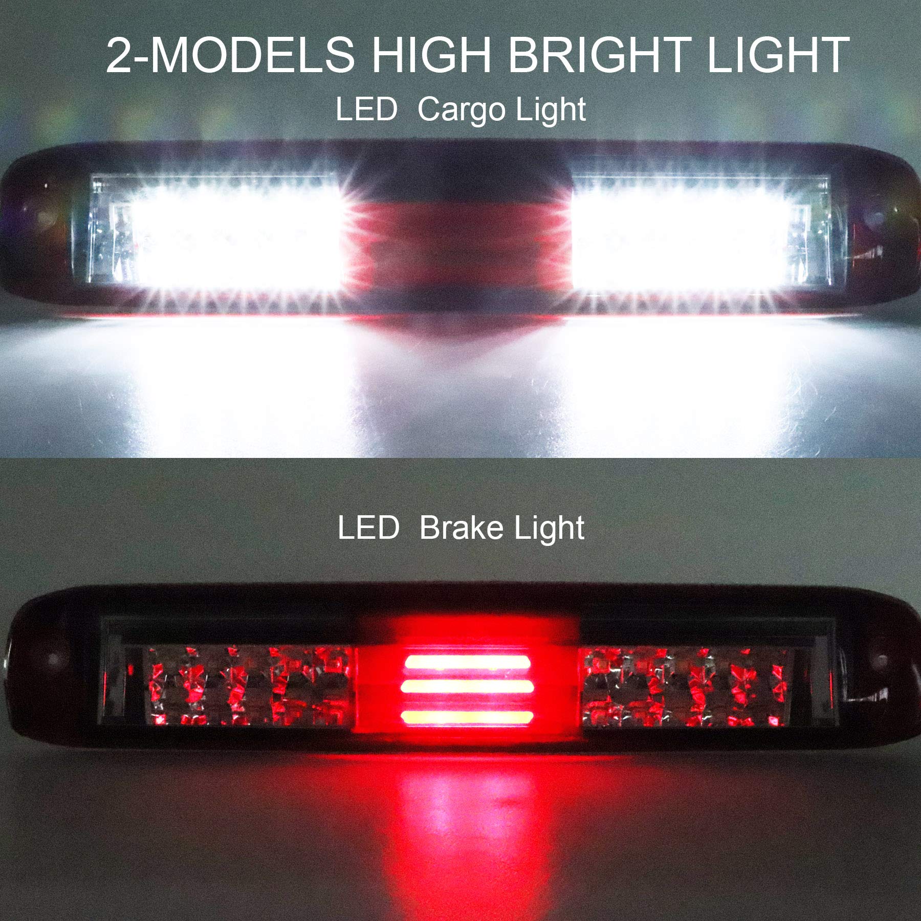 Tresound (Smoke) For 2007-2013 Chevy Chevrolet Silverado/Gmc Sierra 3D Led Bar 3Rd Third Tail Brake Light Rear Cargo Lamp High Mount Stop Light Chrome Housing