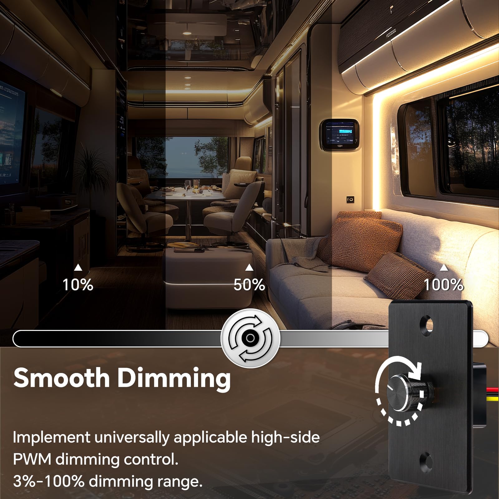 acegoo 12V Dimmer Switch for RV and Trailer, Aluminum High-Side PWM, Model ACE-DS-6HS-A-B2, 6A Upgrade
