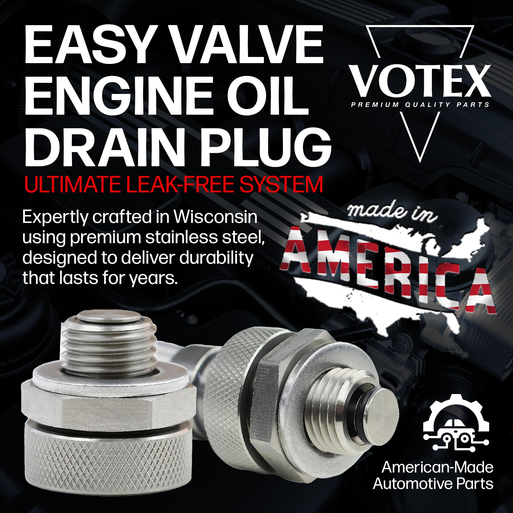 Votex M12 X 1.75MM Stainless Steel Valve Oil Drain Plug - Fits Buick, Chevrolet, Cadillac, Ford, GMC - Silver