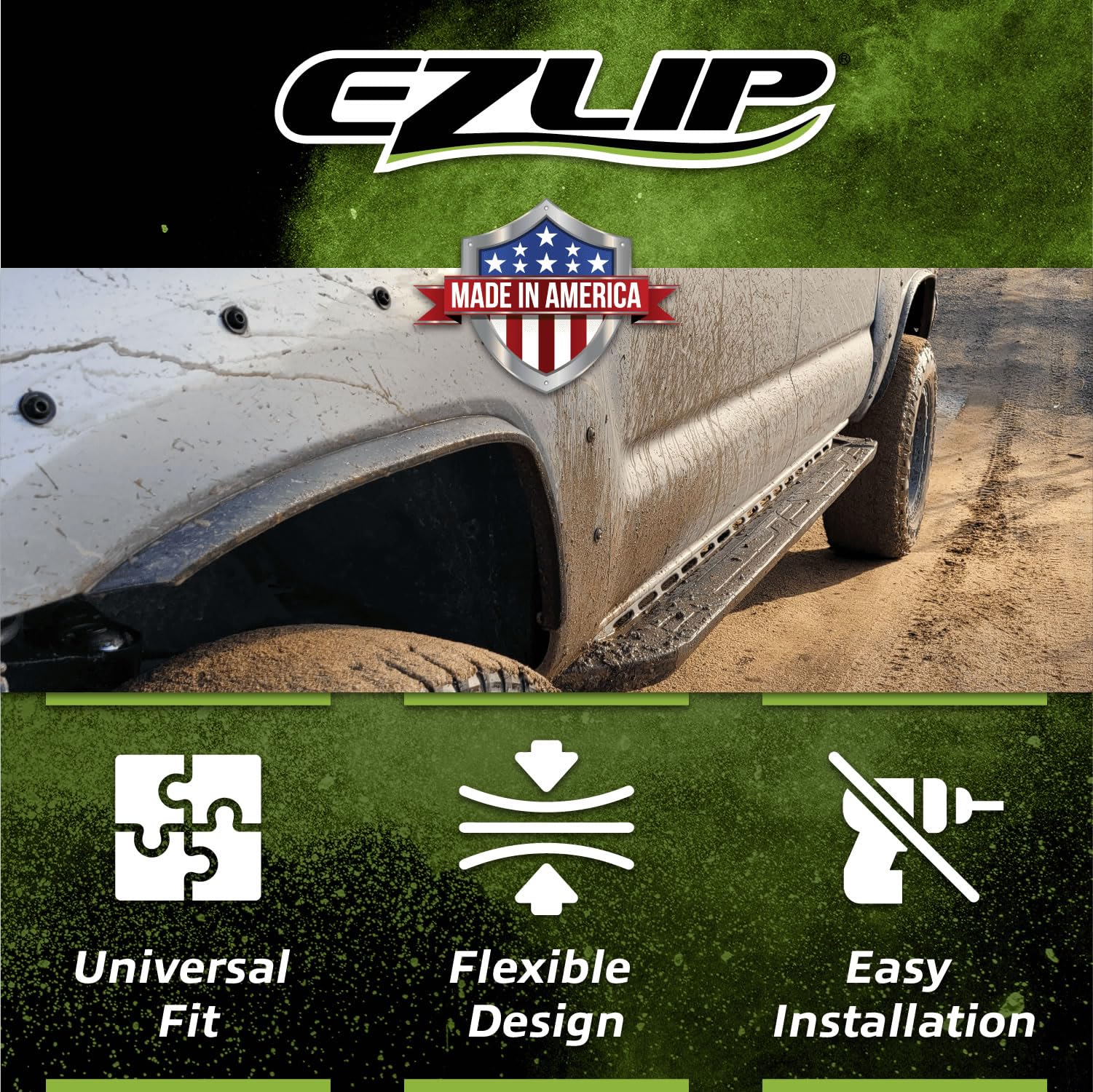 EZ Lip EZ Flares - Universal Offroad Flexible Foam Rubber Fender Flares, 1-inch Extension, Black, Model EZF
