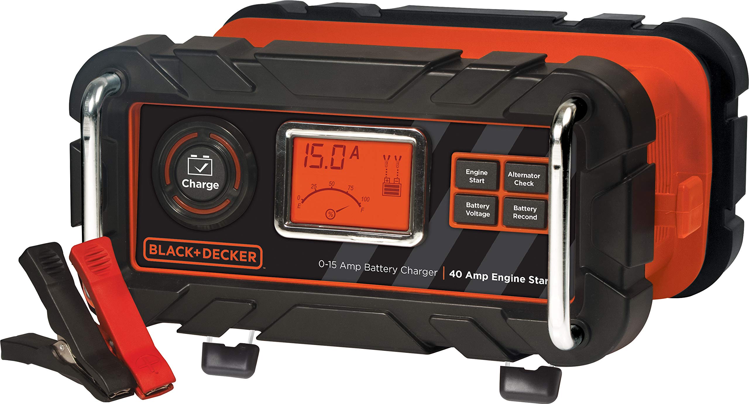 BLACK+DECKER BC15BD Fully Automatic 15 Amp 12V Bench Battery Charger/Maintainer with 40A Engine Start, Alternator Check, Cable C