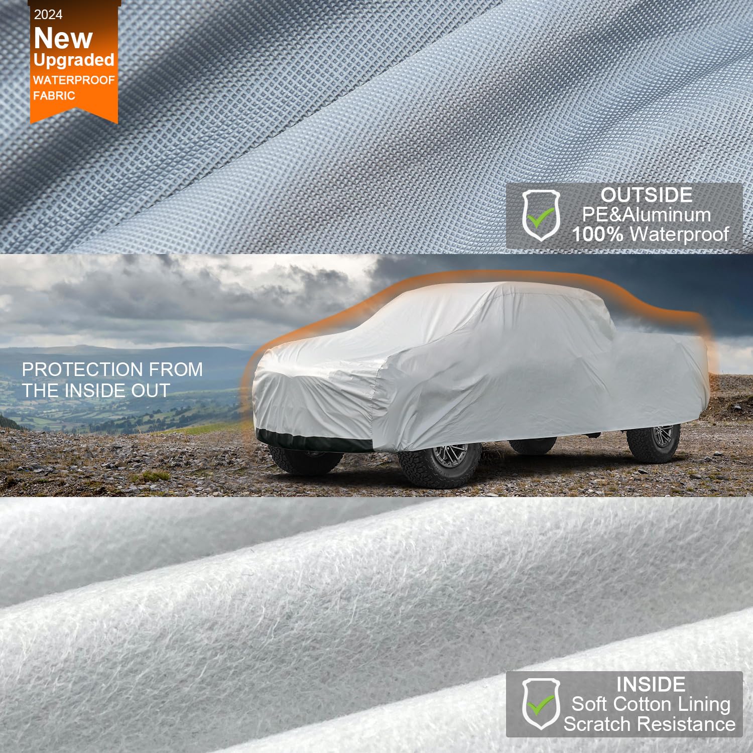 kayme Multi-Layer Waterproof Truck Cover, Aluminum-Silver, Fits Trucks up to 228" Length, Heavy Duty Outdoor Protection