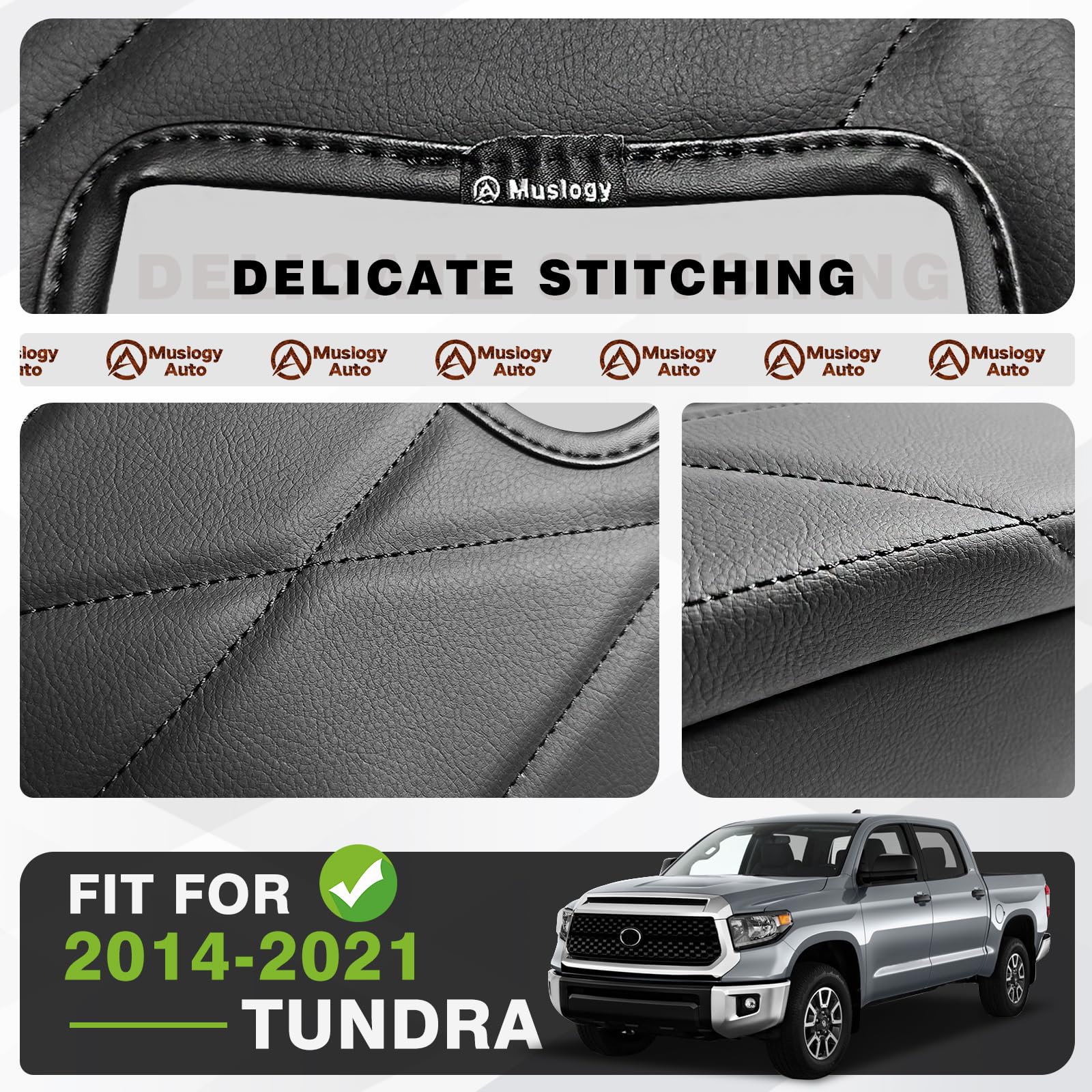 Muslogy Center Console Armrest Cover for Toyota Tundra 2014-2021, Regular Thick Vegan Leather, Bucket Seat Only, Model MUS-ACEXTRA-40B