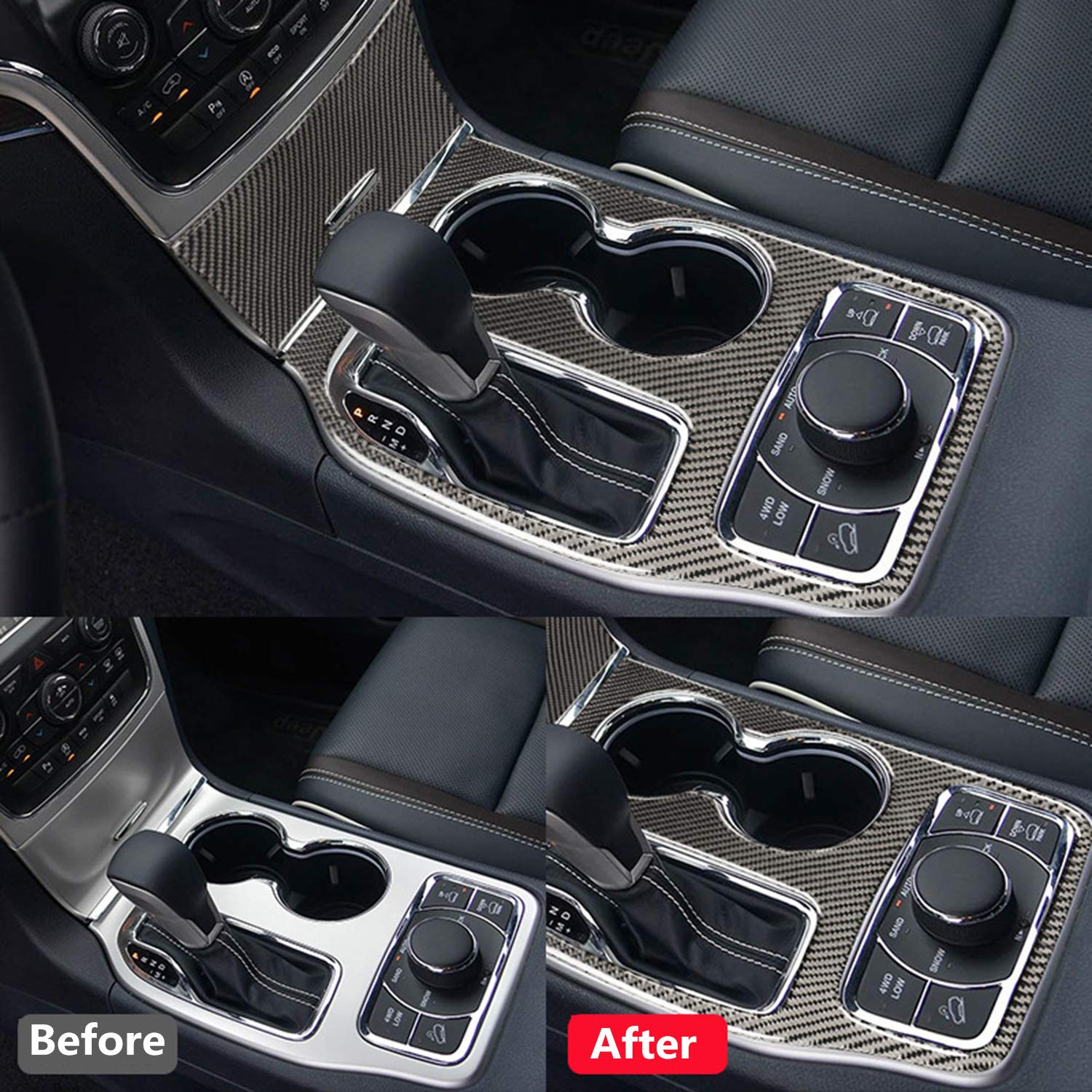 YOCTM Carbon Fiber Gear Shift Cup Holder Cover for Jeep Grand Cherokee 2016-2021, 4 Door Interior Accessories