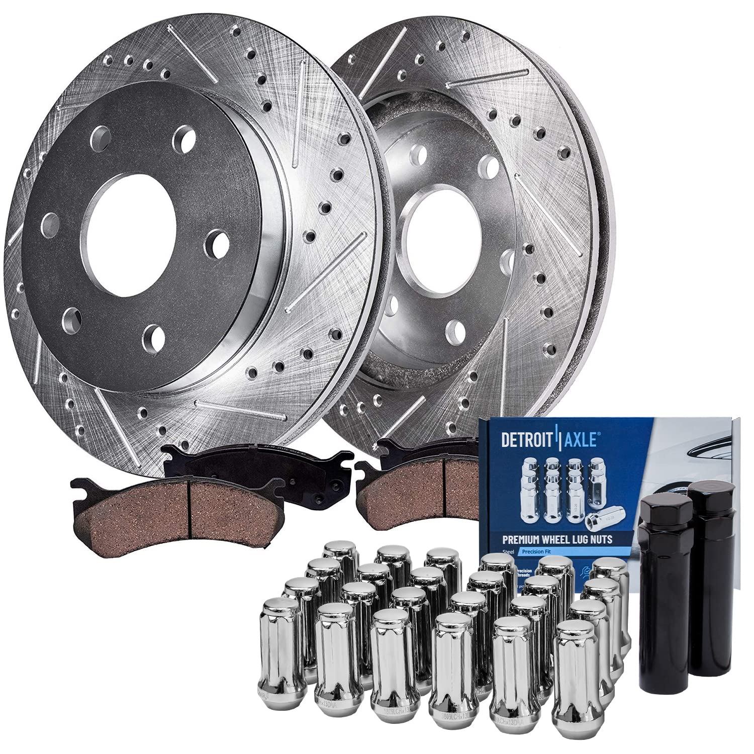 Detroit Axle - Front Brake Kit for Yukon Silverado Sierra Suburban Express Savana 1500 Drilled & Slotted Brake Rotors Ceramic Br