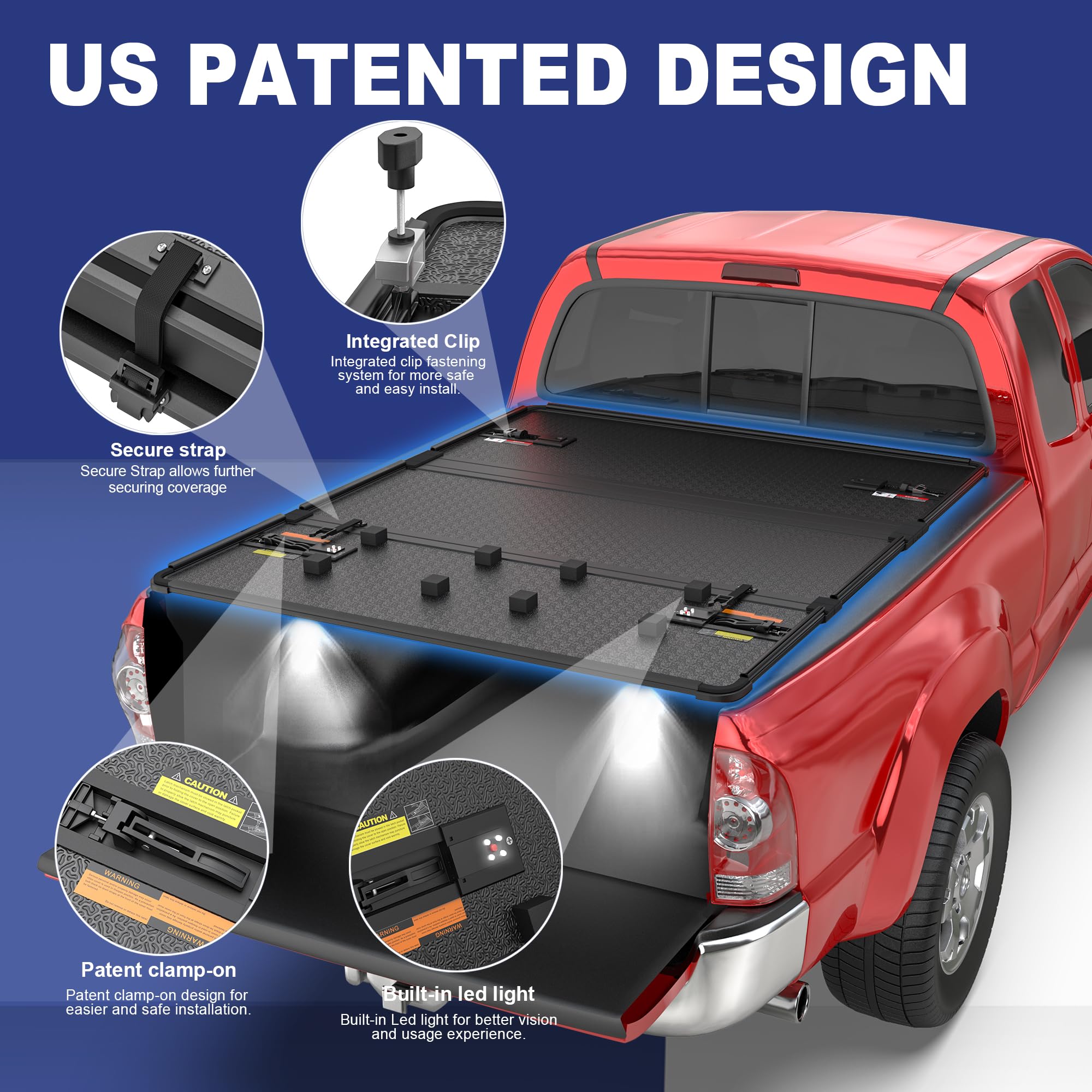 Mostplus 3-Fold Hard Truck Bed Tonneau Cover Compatible For 2016-2023 Toyota Tacoma Bed Tri Fold Aluminum On Top Extra Short Bed