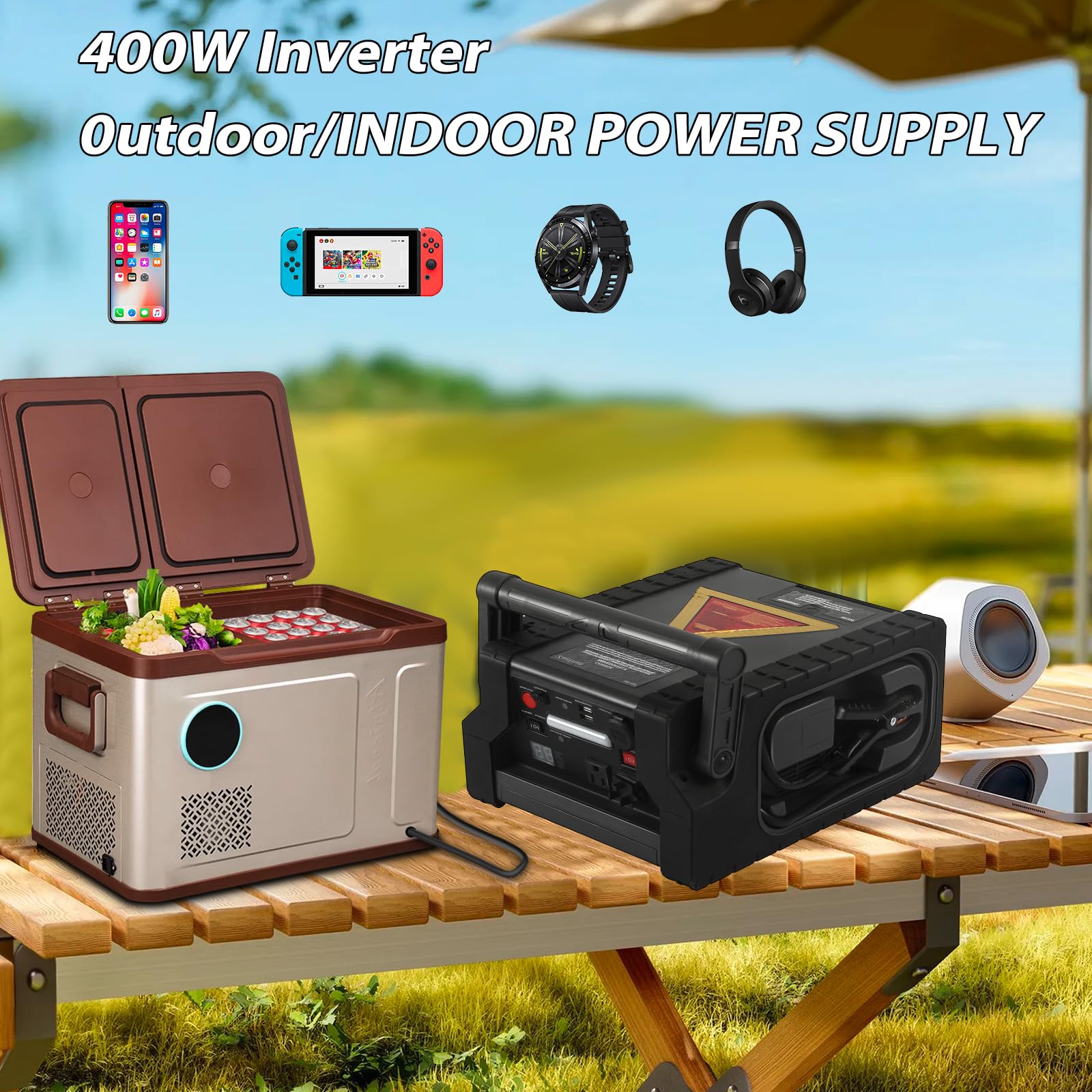 ZunDian ZD-529 Solar Portable Power Station & Jump Starter, 2000A, 260 PSI Air Compressor, 400W Inverter, Black