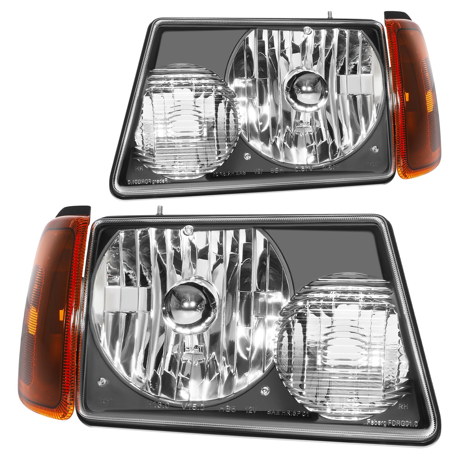 LBRST Headlight Fit 2001-2011 for Ranger Black Housing Amber Reflector Pair Headlight Assembly 6L5Z13008BA