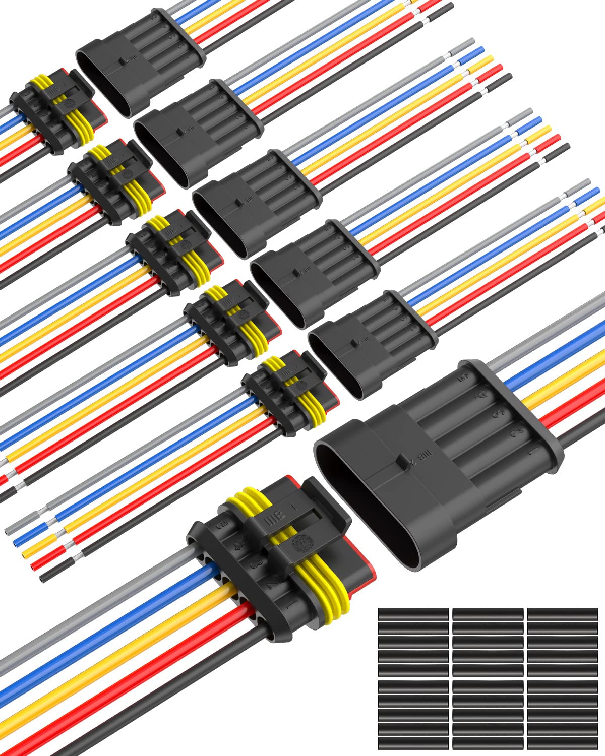 Naoevo 5 Pin Connector Waterproof,16 Awg 5 Wire Connectors, Automotive Electrical Connectors Male And Female Way With Heat Shrin