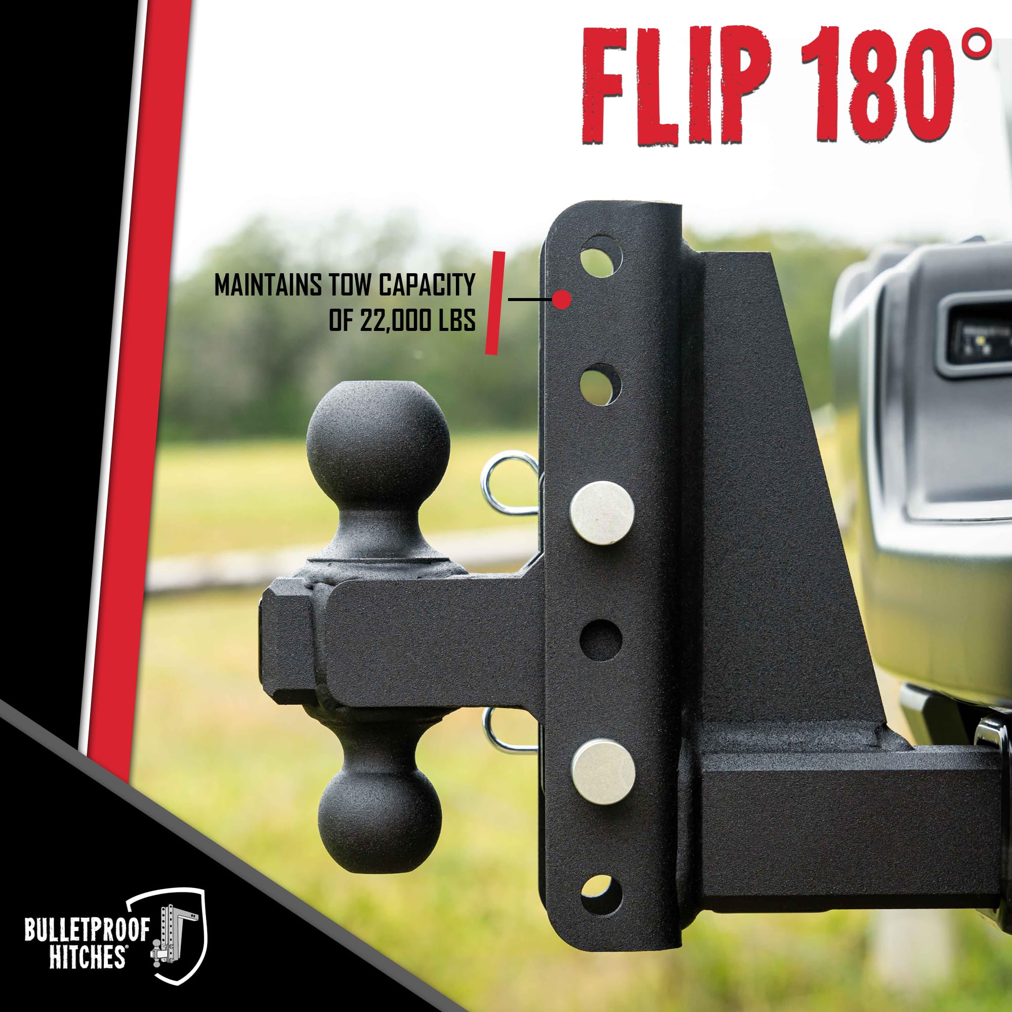 BulletProof Hitches 2.5" Adjustable Heavy Duty Trailer Hitch 22,000 lb Rating, 16" Drop/Rise, Black, Model HD2516