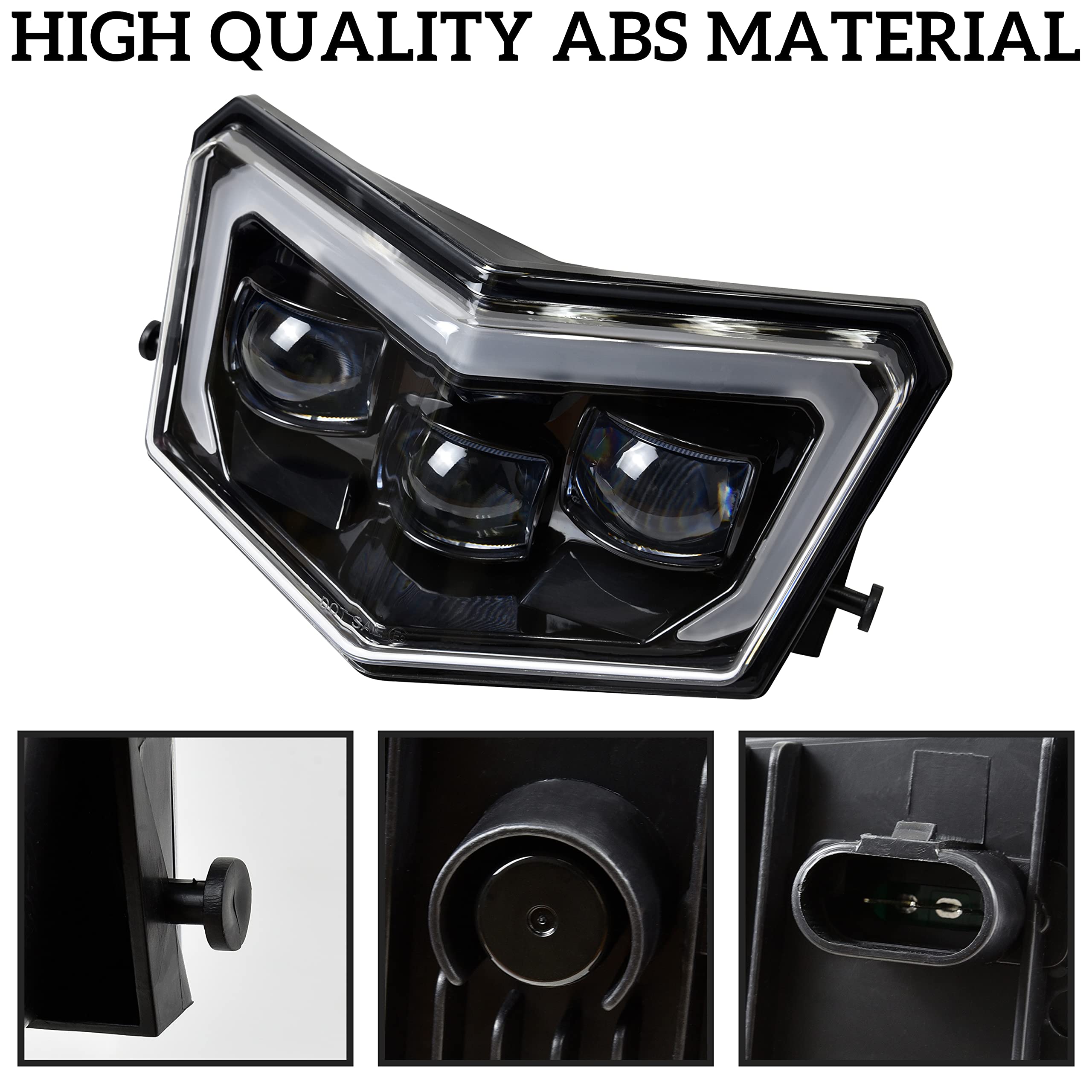 SAUTVS LED Headlight Assembly for Polaris Sportsman 2017-2024, Clear Pod Light with High Beam DRL Halo Rings, Model ZP-YJ-030501-011