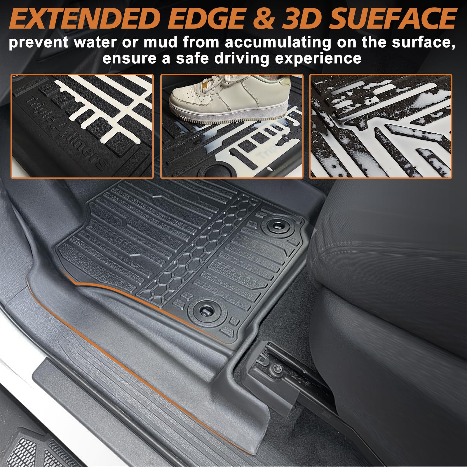 TripleAliners Tacoma 2024-2026 Double Cab Floor Mats - All Weather Hybrid Fit Front & Rear Liners