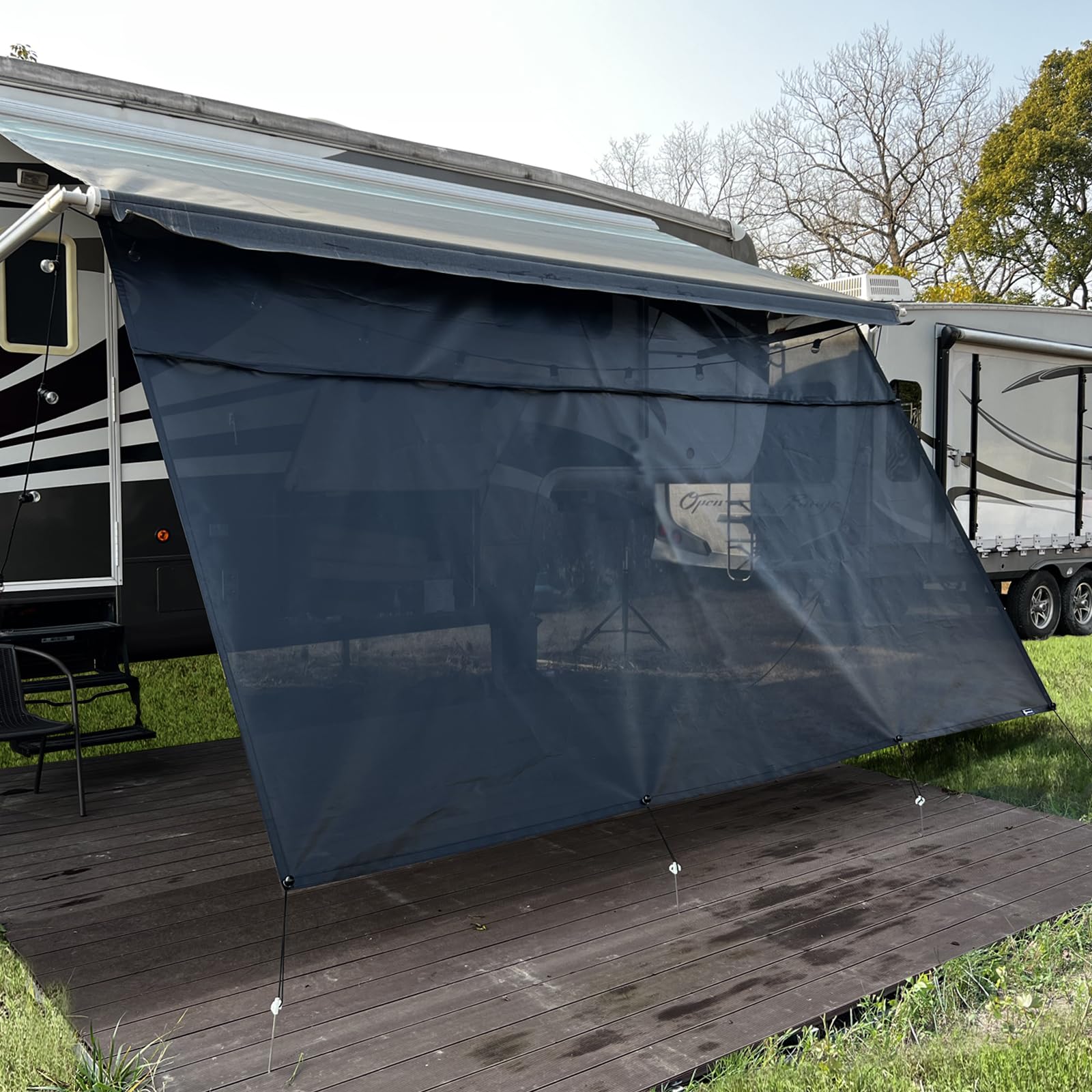 SHADEPLUS RV Awning Sun Shade Screen 8x123(Fit for 13 Awning),Black Mesh Shade Screen with Zipper,Universal Trailer Camper 
