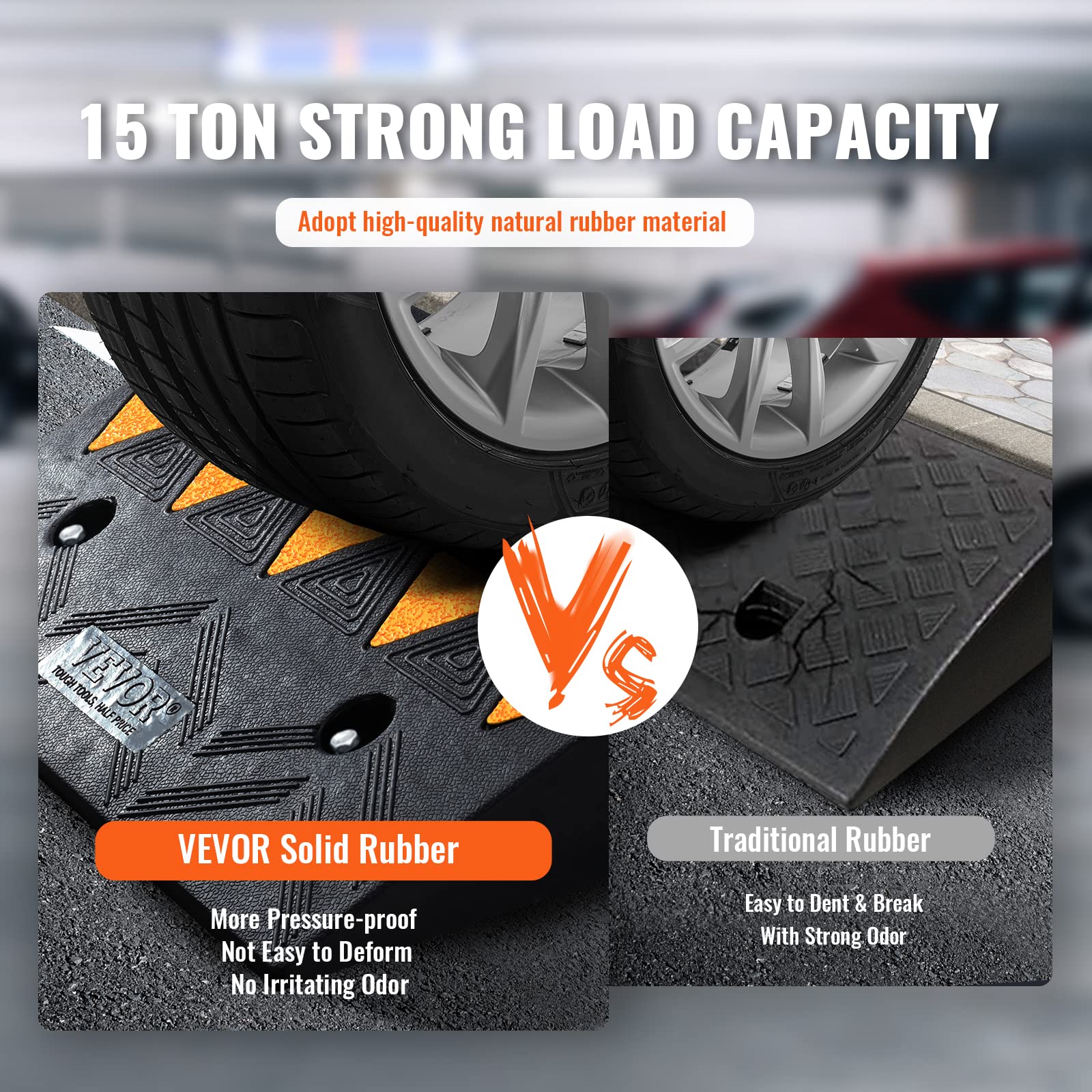 Vevor Rubber Curb Ramp 4.3'' Rise Height 2 Pack, Heavy-Duty 33069 Lbs/15 T Capacity Threshold Ramps, Driveway Ramps With Stable