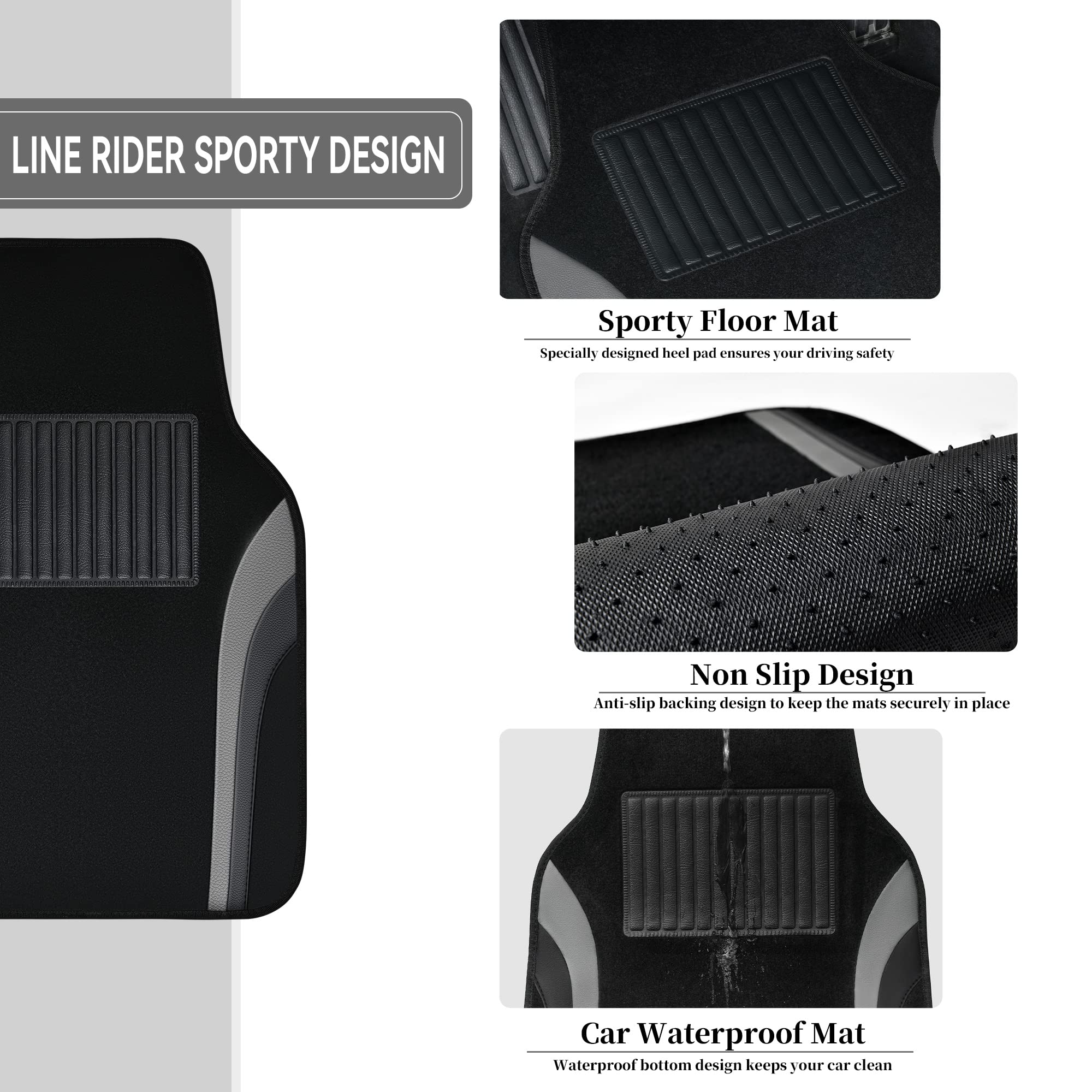 Car Pass Leather Waterproof Sporty Car Floor Mats Carpet,Universal Automotive Floor Mat Fit For Sedans, Cars, Mid Trucks, Vans,