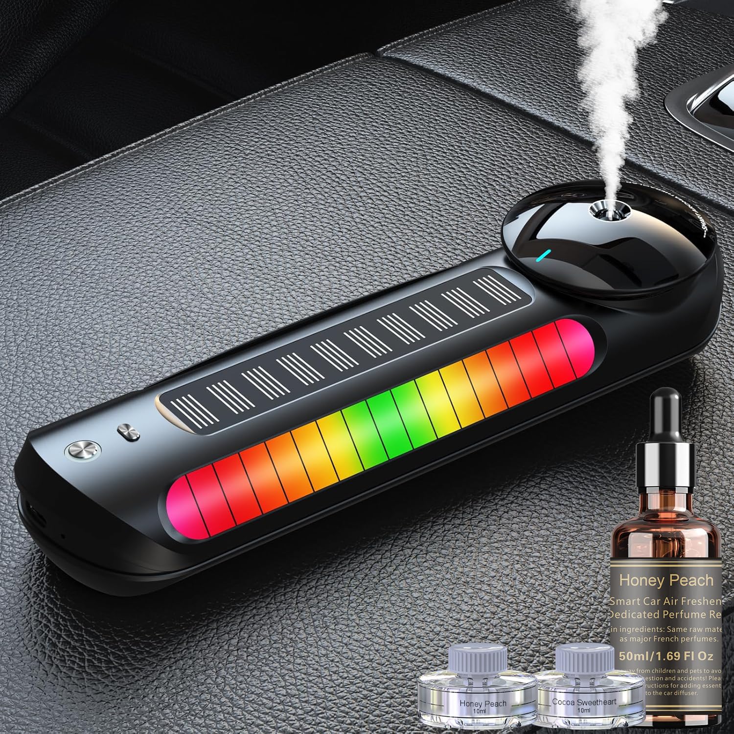 Smart Car Air Freshener, Solar Powered Car Diffuser, 70ML Essential Oil Diffuser Last 5 Months, Auto On/Off, Aluminum Alloy, 3 M