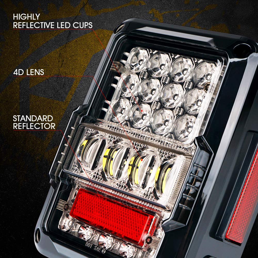 Xprite Led Tail Lights Compatible With Jeep Wrangler Jk Jku Rubicon Sahara Sport 07-18, 4D Clear Lens, Brake Turn Signal/Reverse