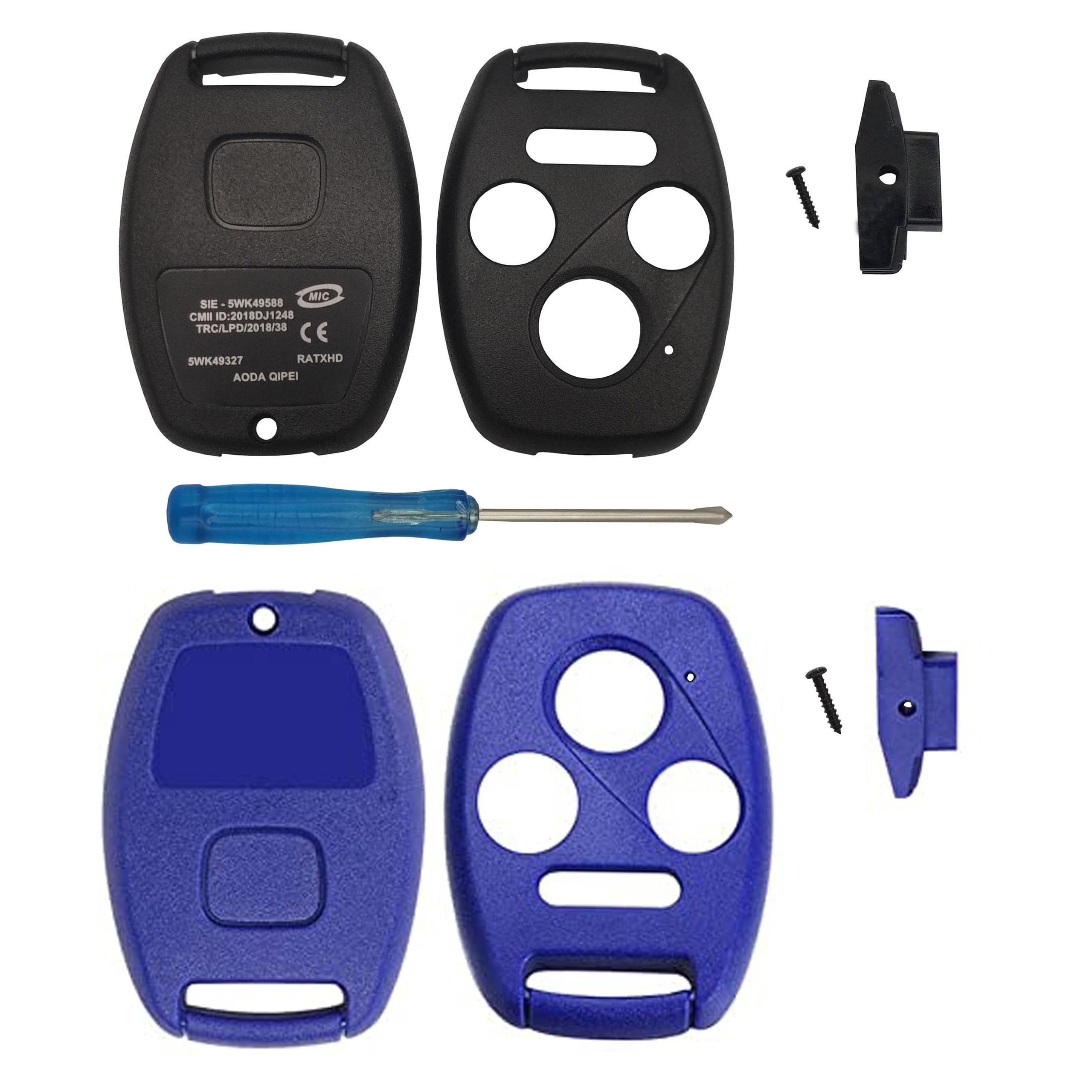 Binowen 3+1 Buttons Replacement For Key Fob Shell Keyless Entry Remote Honda Key Fob Case With Screwdriver Fit For Honda 2008-2012 Accord 2006-2013 Civic Ex 2009-2015 Pilot (1 Blue+1 Black)