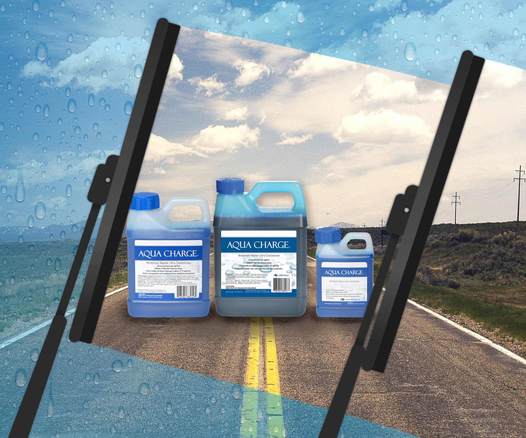 Sanco Industries Aqua Charge Windshield Washer Fluid - Ultra Concentrate, Makes 55 Gallons, 32 Fl Oz