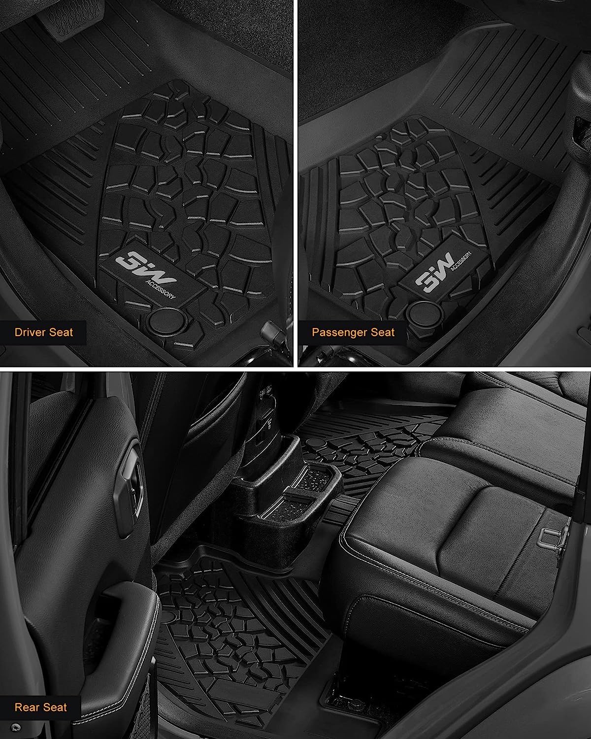 3W Floor Mats&Cargo Liner Compatible for Jeep Wrangler JL 2018-2024 Unlimited 4-Door with Subwoofer (Non JK or 4XE) All-Weather