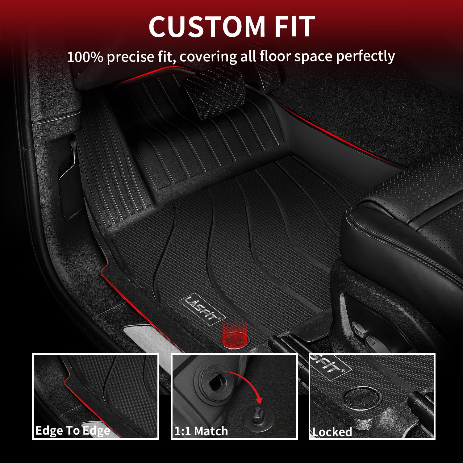 LASFIT Custom Fit Floor Mats for Porsche Cayenne 2019-2025, All Weather TPE, Black, Easy to Clean, Model LL-PR06, Size 30*22*