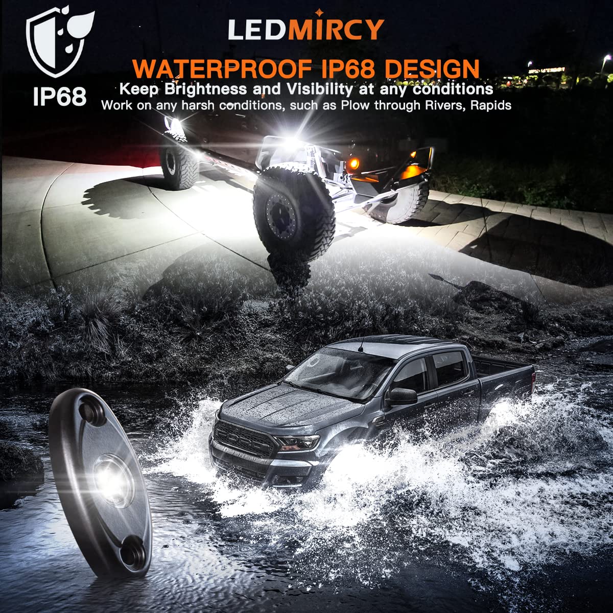 White Rock Lights,Ledmircy High Power Underbody Pure White Led Rock Lights For Utv Trucks Off Road Rzr Auto Car Boat Atv Suv Wat