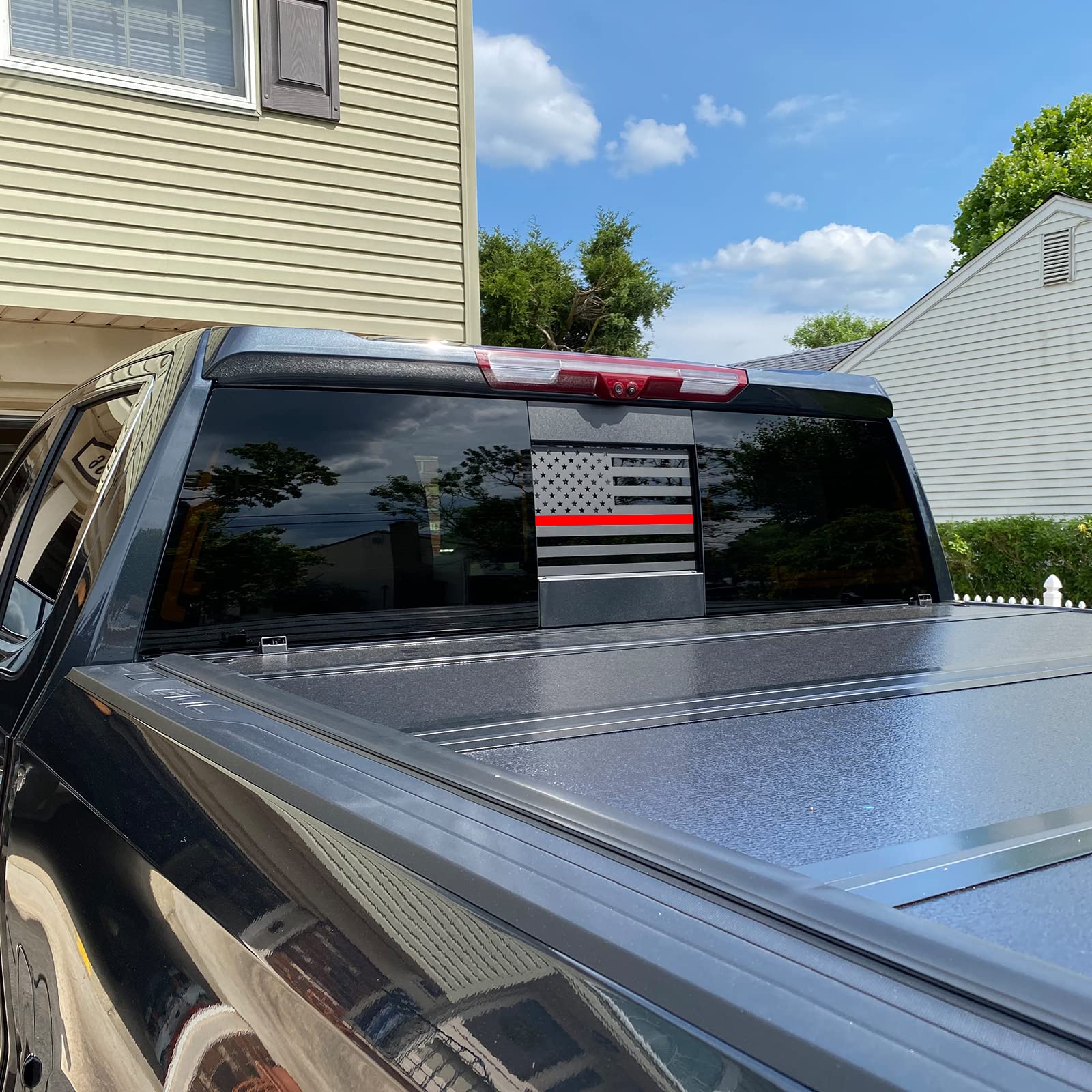 Xinghe For 2019-2025 Chevy Silverado Gmc Sierra, Rear Middle Window Red Line American Flag Decals, American Flag Center Window D