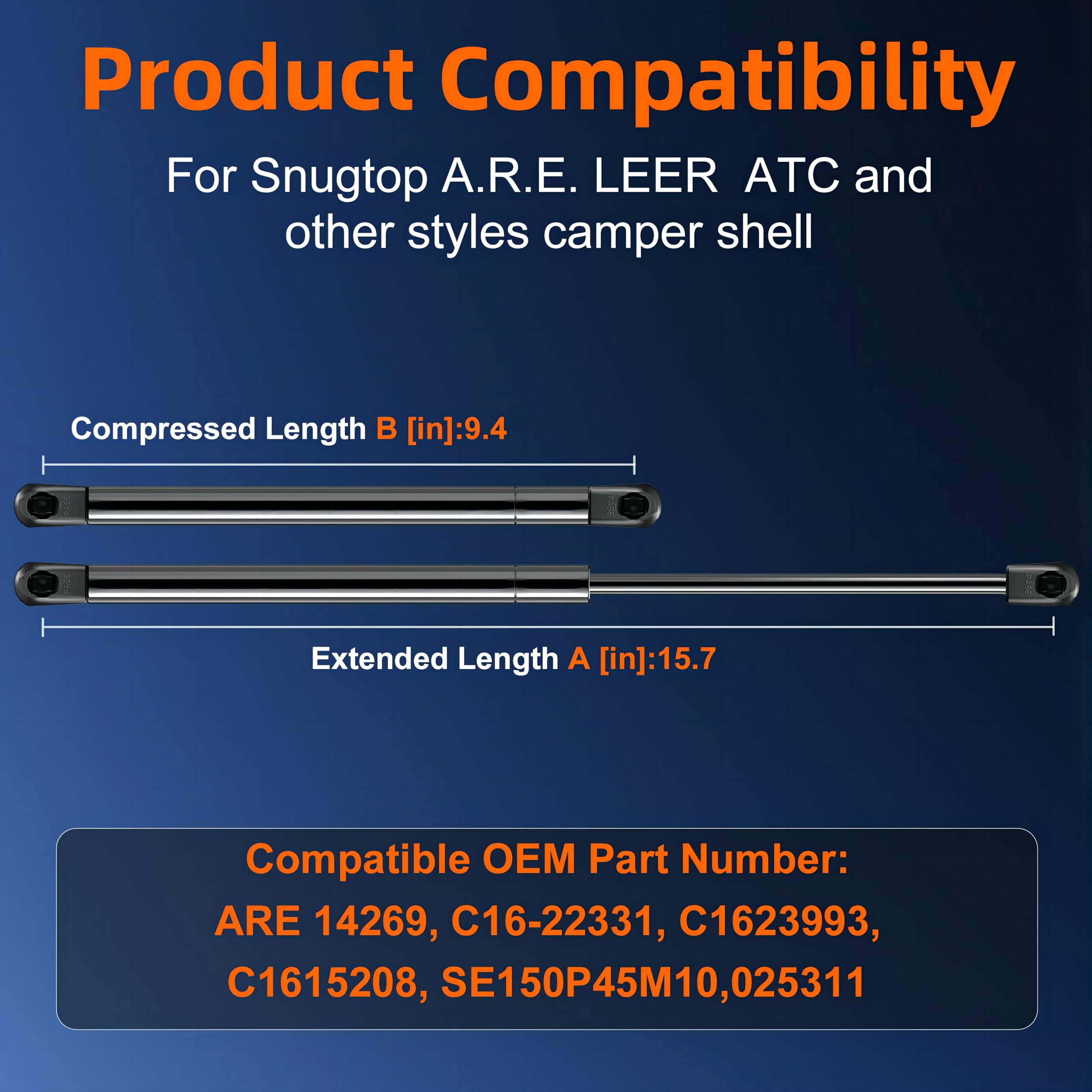 Euplokeer Qty (2) C16-15208 025311 16In 45Lb/200N Gas Shock Strut For Leer Are Camper Shell Window, C1633664 711512 Snugtop Truc