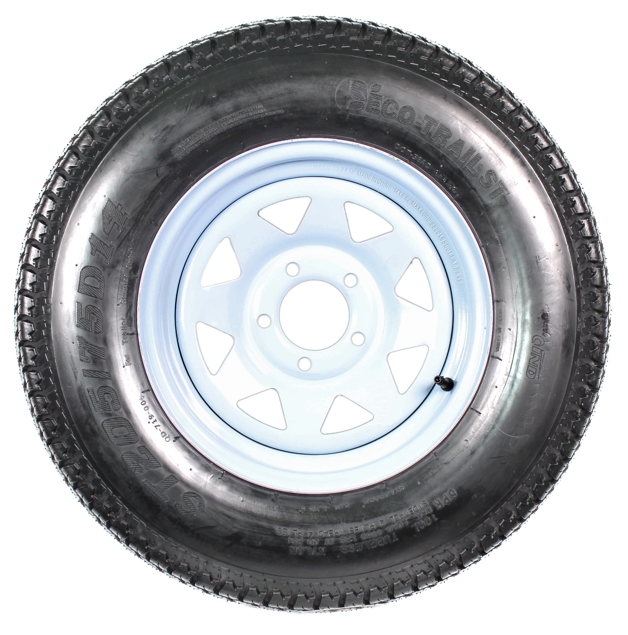 Ecustomrim 2-Pack Trailer Tire Rim St205/75D14 14 In. Load Range C 5 Lug White Spoke Wheel - 2 Year Warranty W/Free Roadside