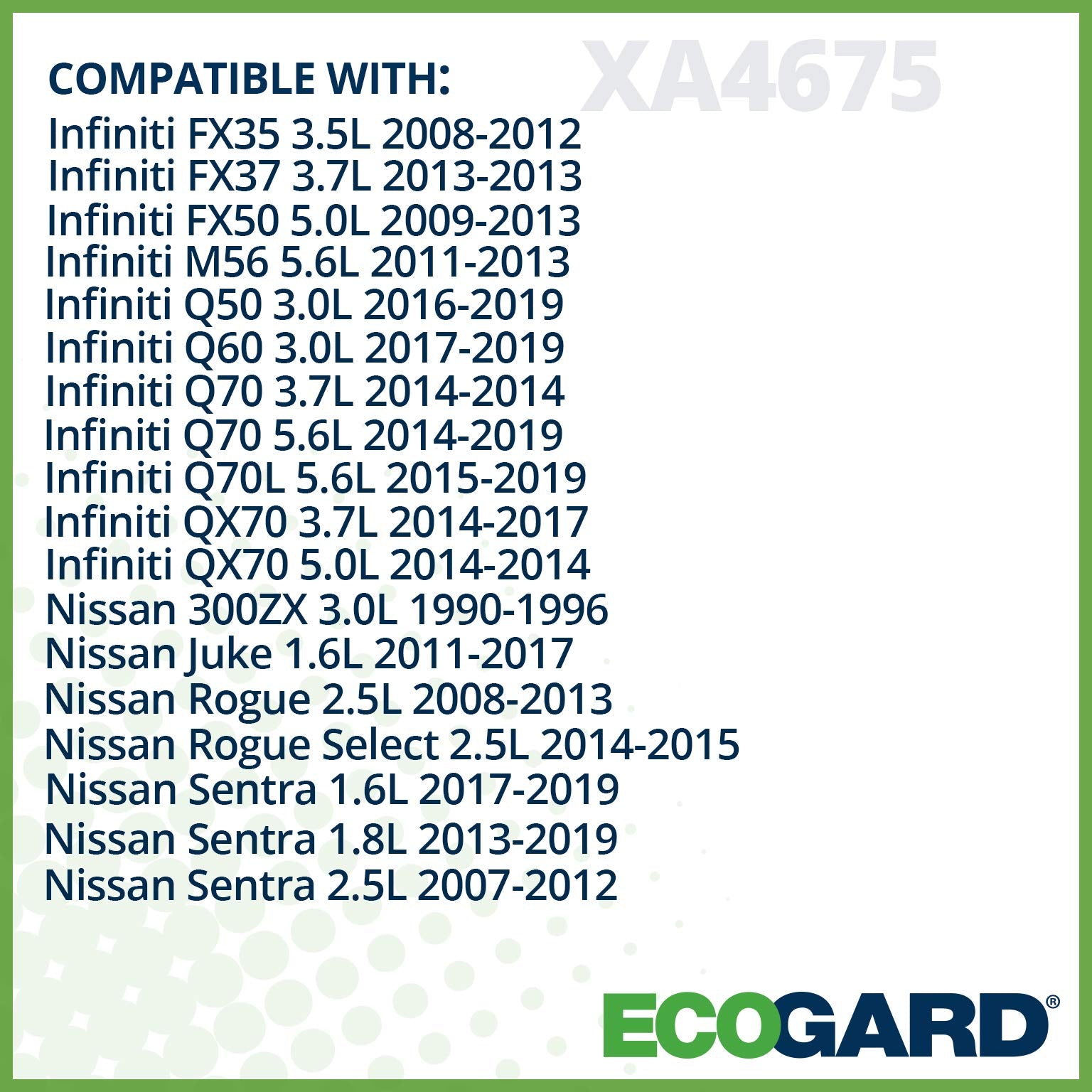 ECOGARD XA4675 Premium Engine Air Filter Fits Infiniti Q50 3.0L 2016-2019, FX35 3.5L 2008-2012, QX70 3.7L 2014-2017, Q60 3.0L 20