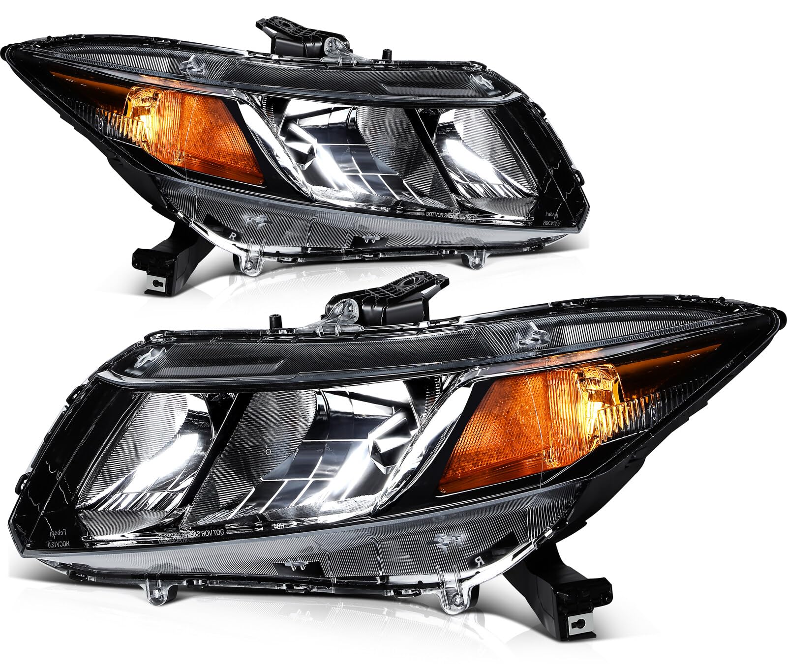 OCPTY Headlight Assembly Pair Replacement For 2012-2015 for Honda Civic Clear Lens Black Housing Amber Reflector